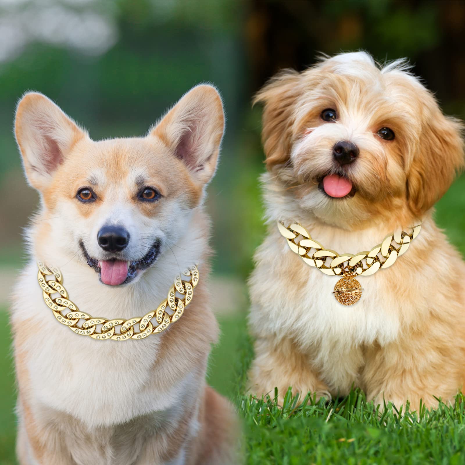 Amazon | 2ピース 犬用ゴールドチェーンカラー プラスチックライト