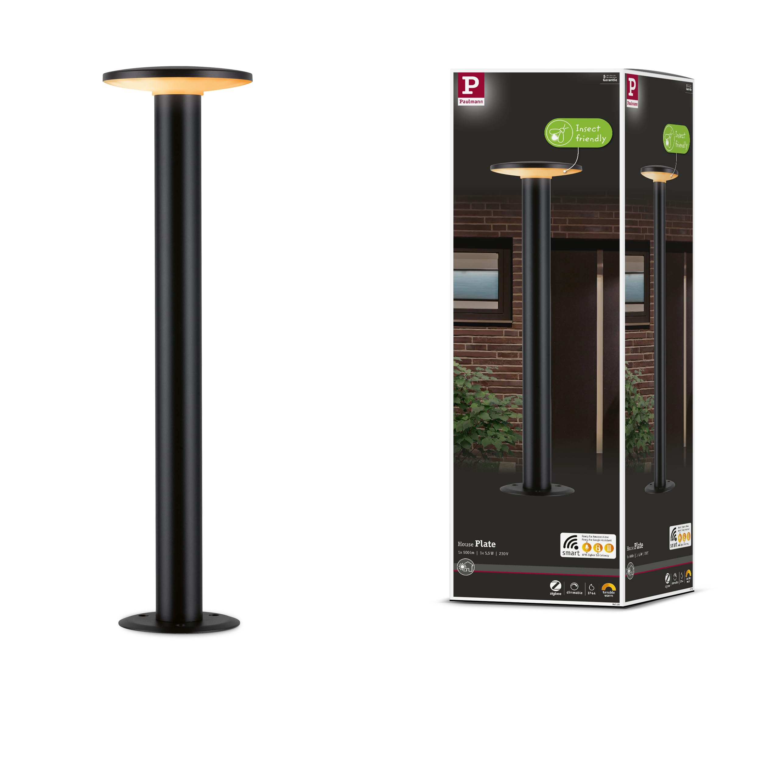 Paulmann 94755 Apparecchio per esterni LED paletto d’illuminazione Smart Home Zigbee Plate illuminazione delicata per gli insetti IP44 600mm Tunable Warm 280 lm 230V dimmerabile antracite metallo