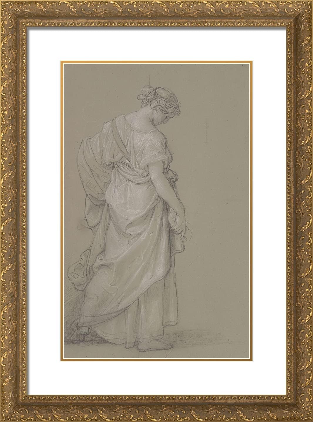 ArtDirect Kauffman, Angelica 18x24 Gold Ornate Framed Art Print with Double Matting Titled: Study of a Standing Woman