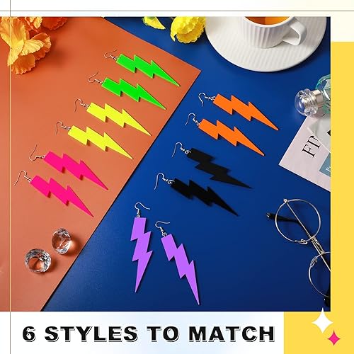 Miniatura 3 de Yinkin 6 pares de aretes de neón de los años 80 y 90 para mujer, aretes de neón retro para los años 80 y 90, accesorios de vestimenta para mujer, 6