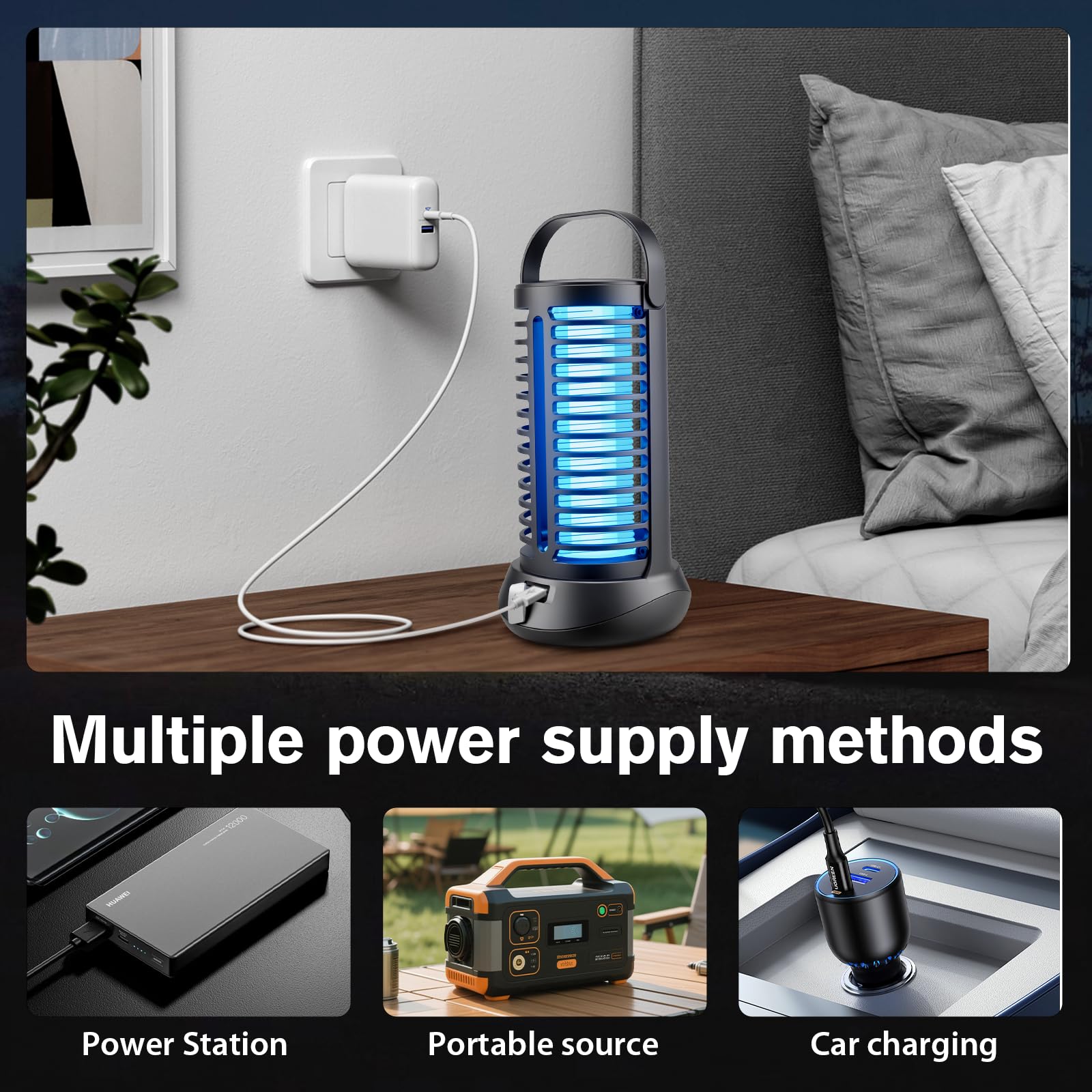 Zapper per insetti da esterni, 2 in 1, 4200 V, ricaricabile, senza fili, con batteria da 4000 mAh, impermeabile IP65, portatile e wireless, per campeggio e patio