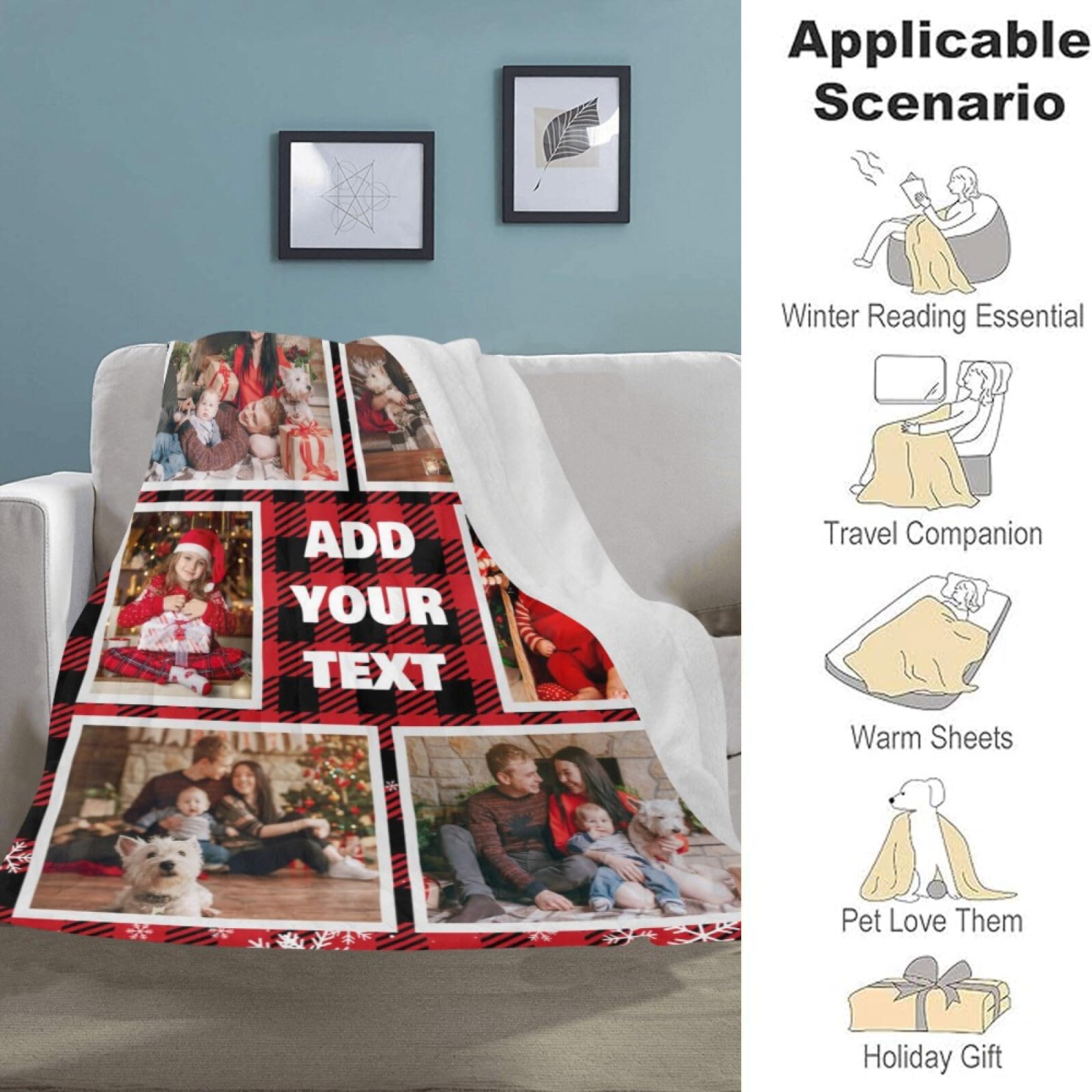 HUGLAZY Ship in Next Day,Custom Mother Day Blanket for Mom Dad Nana Grandma Mom Gifts Personalized Photo Customized Blanket with Pictures Text, Made in USA