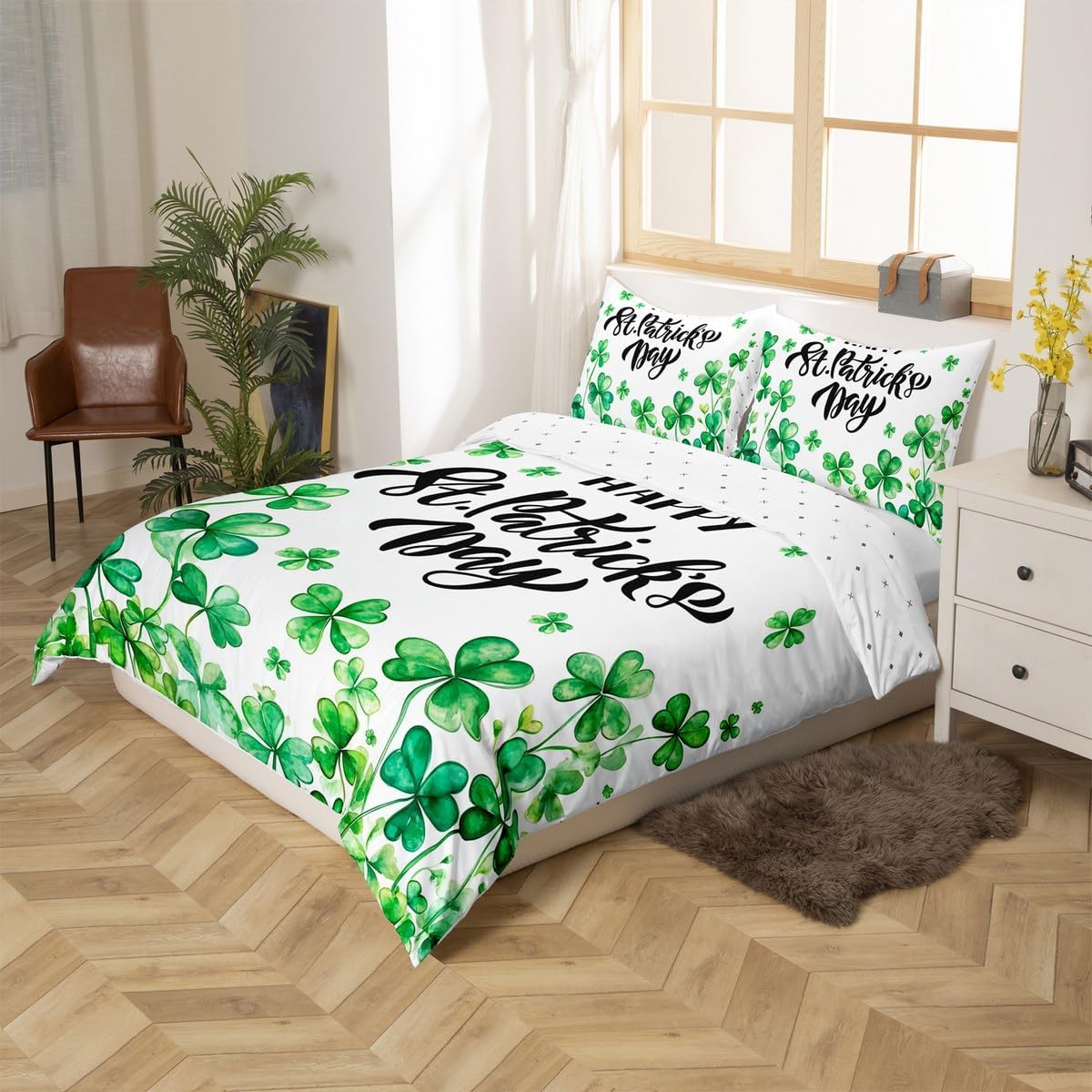 jejeloiu Shamrock Comforter Cover Toddler Size, Kids Good Luck Bedding Set Boys Girls St. Patrick’s Day Comforter Cover Traditional Iraland Holiday Bedspread Cover Zipper (No Comforter)