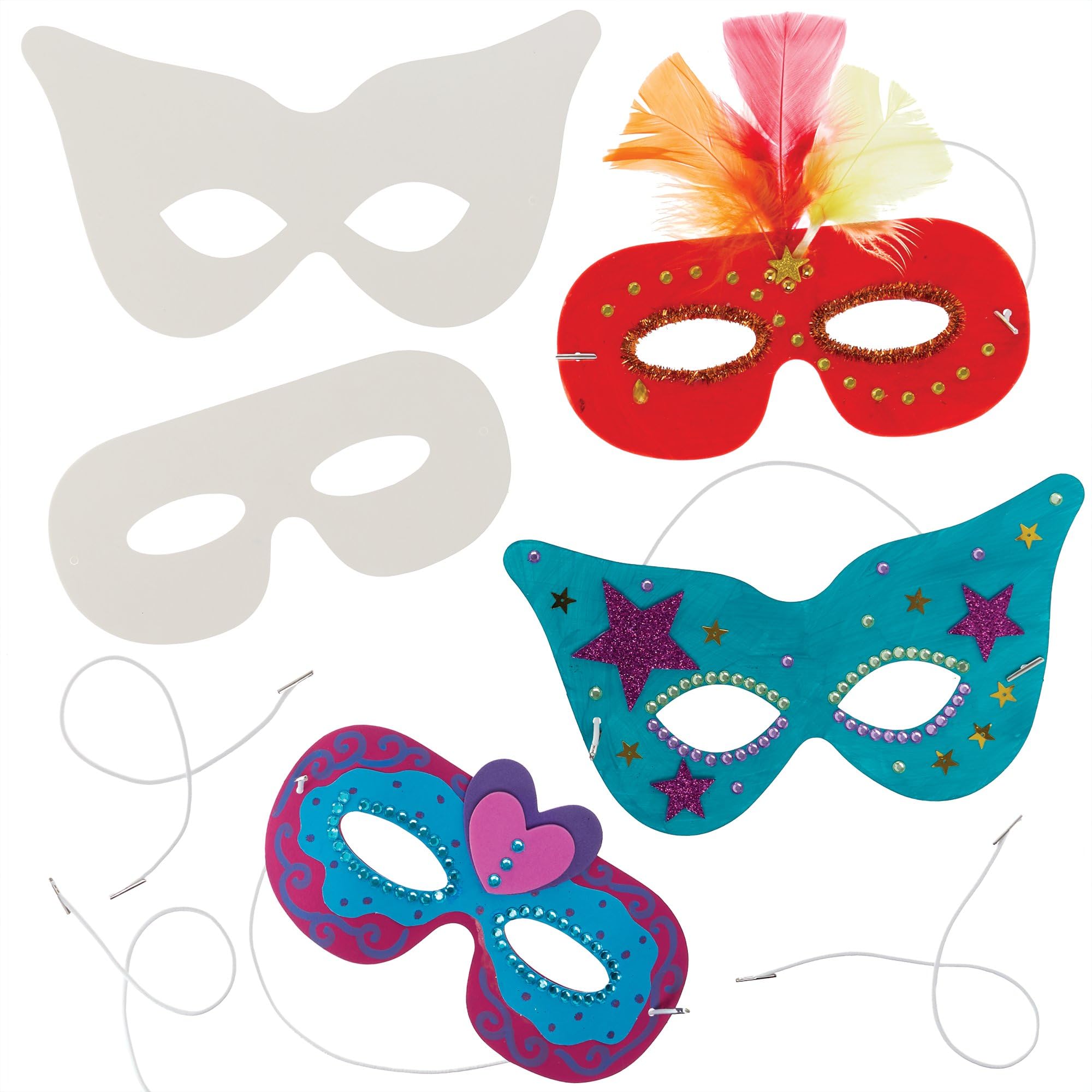 Baker Ross EK3226 Decorate Your Own Eye Masks (Pack of 12) For Kids To Decorate and Fancy Dress, White