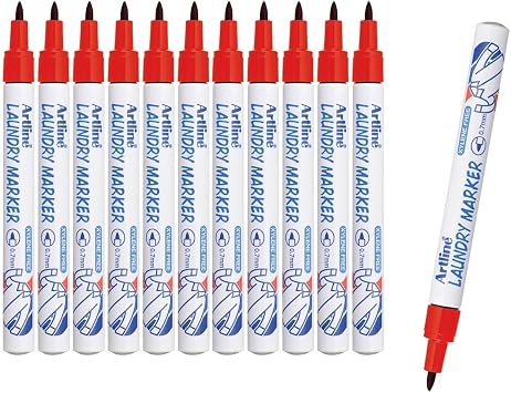 Artline Laundry Marker, Permanent Fabric Pen, 0.7mm Red, 12 Pack