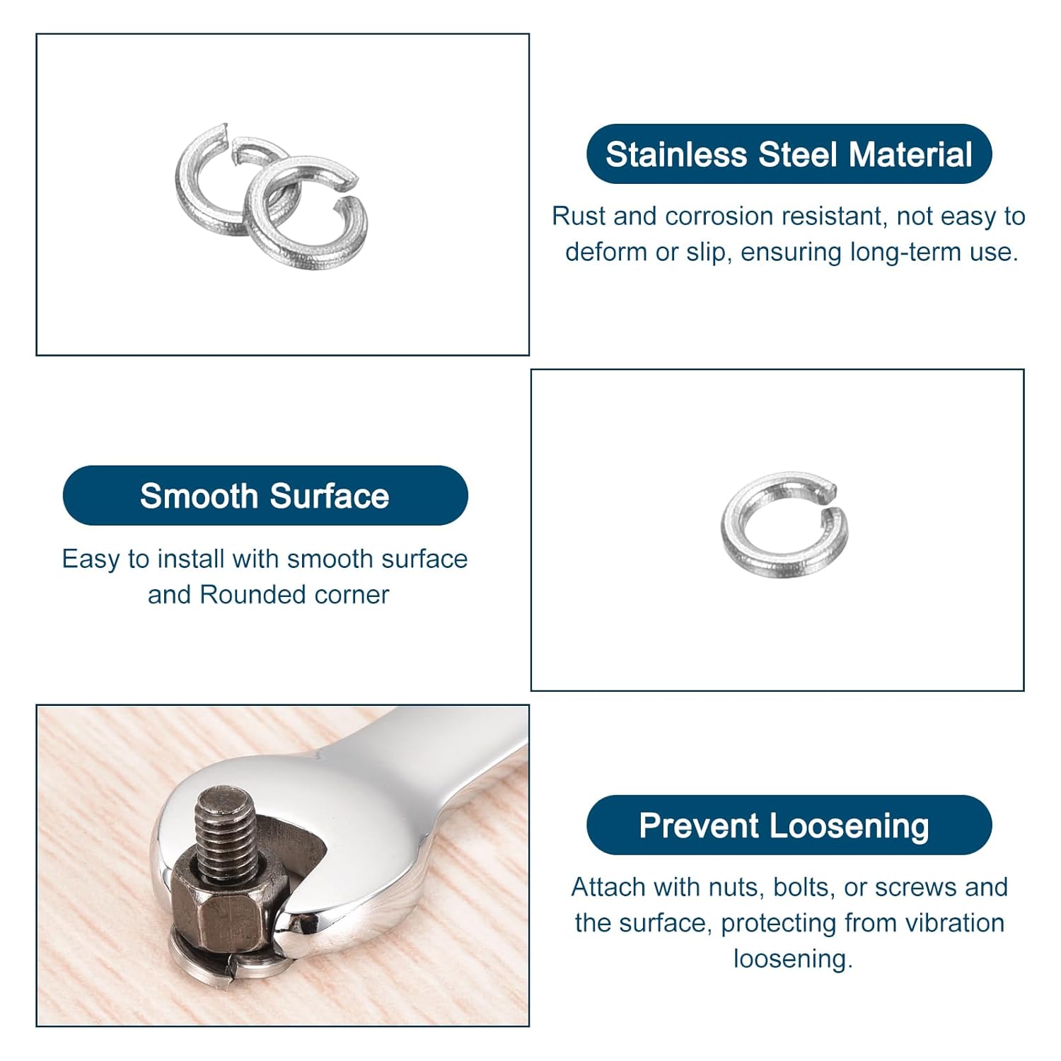 uxcell M1.6 Split Lock Washer, 500Pcs 304 Stainless Steel Spring Lock Washers Metal Split Ring Washer for Screw Bolts Machinery