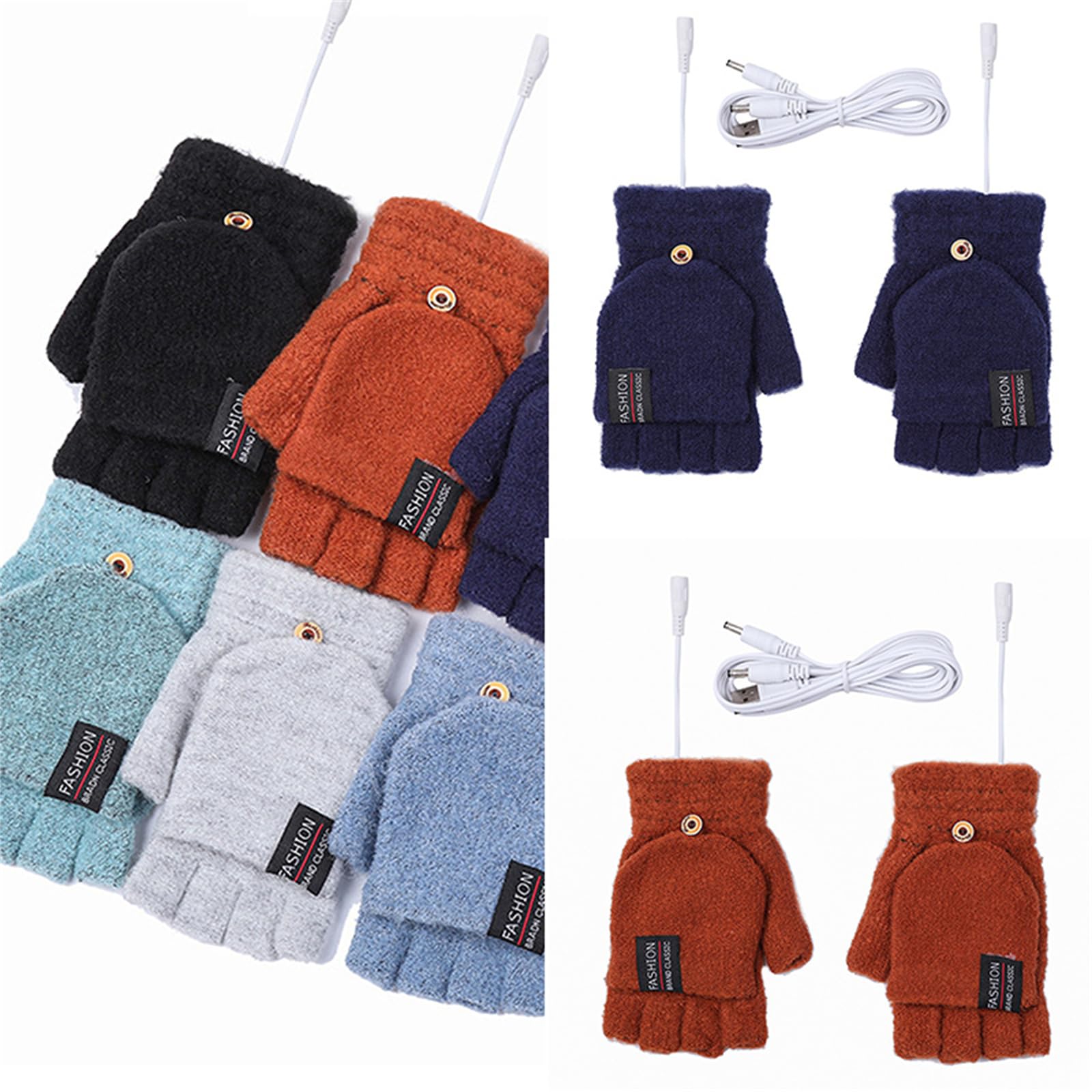 Dasdffvf Winter Glove Warm Women Half-Finger Gloves Thick Indoor Typing Gloves USB Electric Heated Convertible Gloves