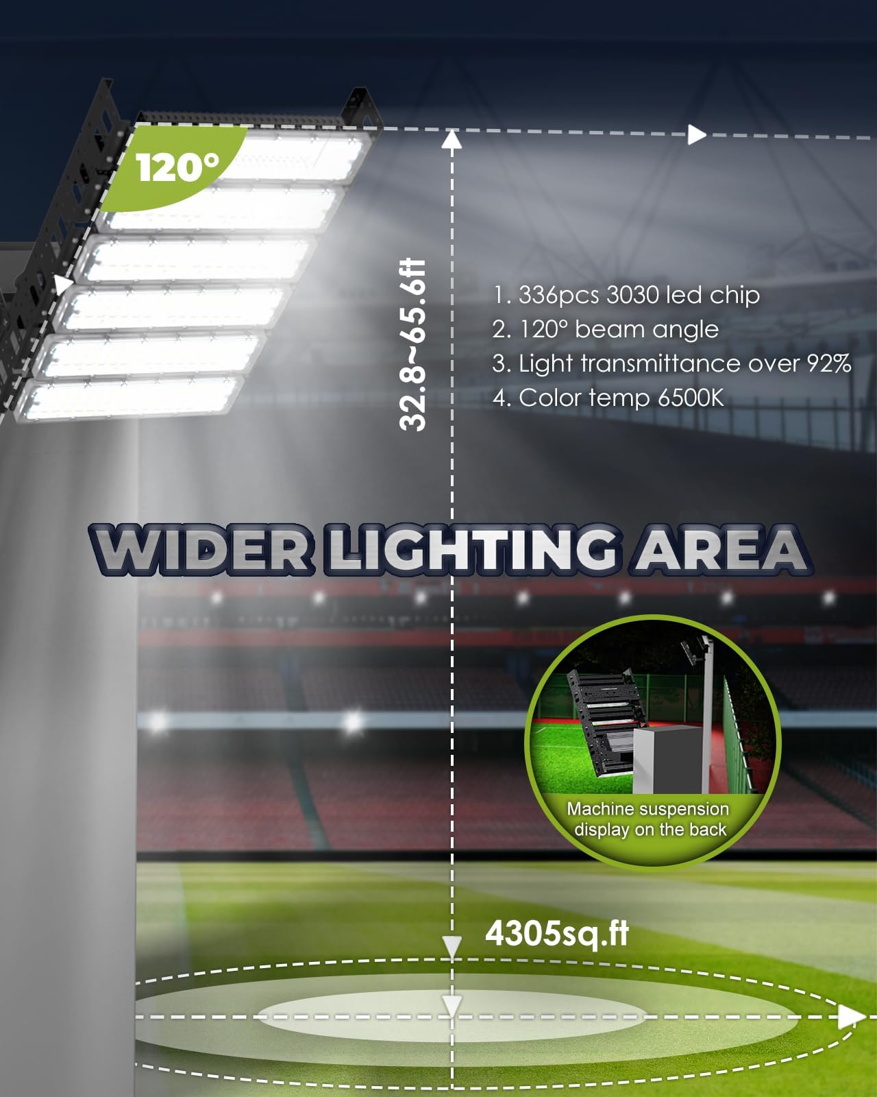 Projecteur de stade LED 300W 39000lm 6500K Stadium Flood Light IP66 étanche AC100-265V pour stade, aire de jeux, quai, place, éclairage de zone extérieure