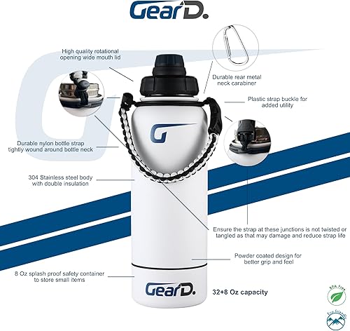 Miniatura 6 de (Nuevo) Matraz deportivo de acero de 32 onzas con doble aislamiento, con recubrimiento en polvo para gimnasio y al aire libre con un recipiente