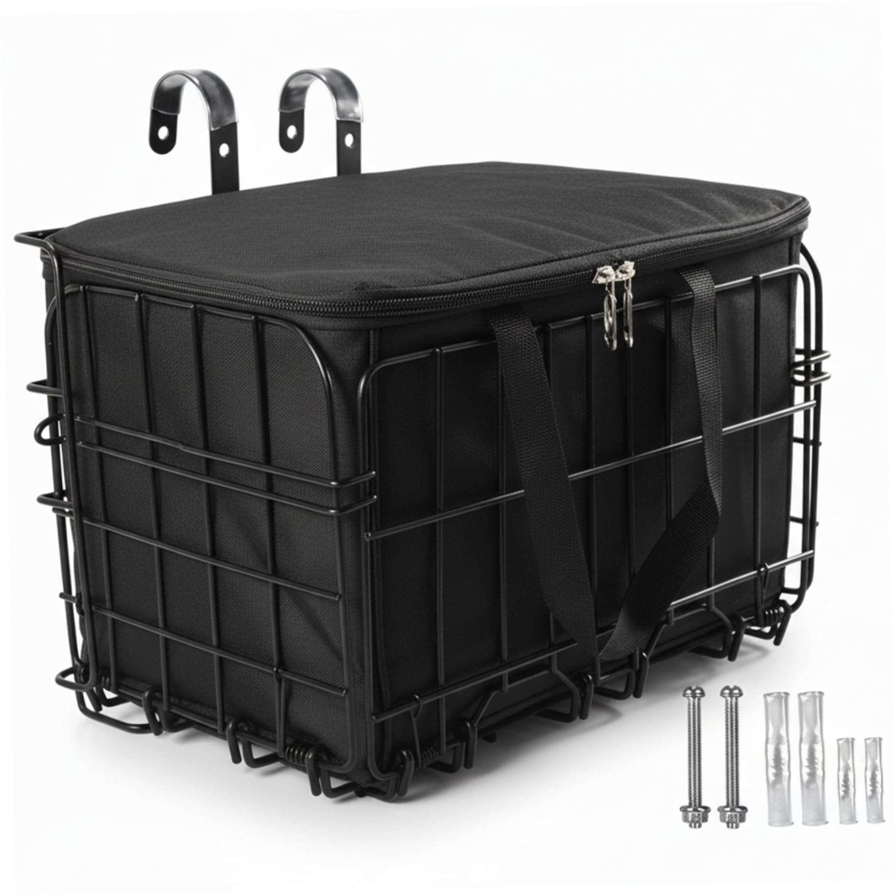 Cesta Delantera para Bicicleta, Cesta de Metal Plegable Resistente con Bolsa Interior, cestas de Carga de fácil Montaje para montaña, Ciudad, Accesorios para Bicicletas eléctricas, para