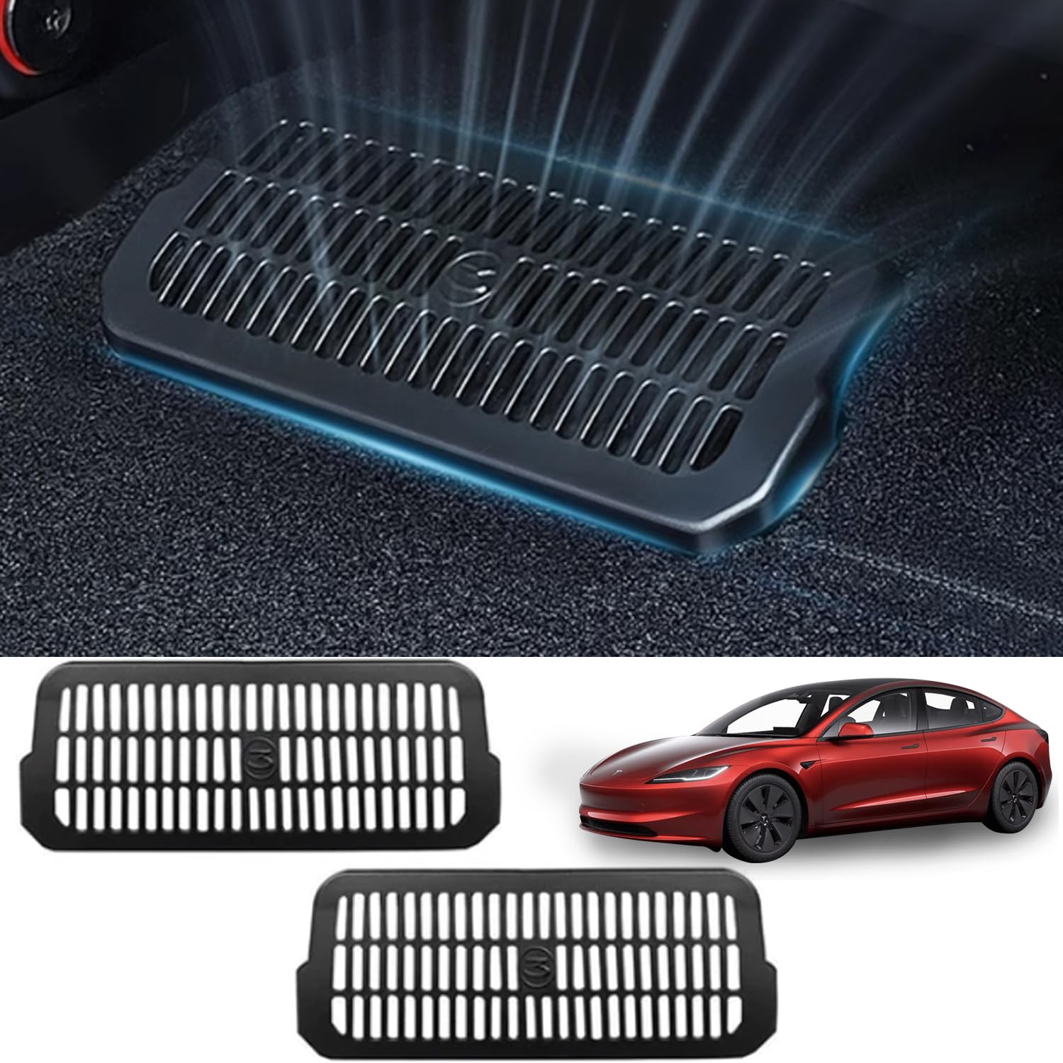Arcoche Osłona wylotu powietrza Tesla Model 3 Highland - ochrona pod siedzeniem, osłona klimatyzacji/zasysania - akcesoria (2 sztuki)