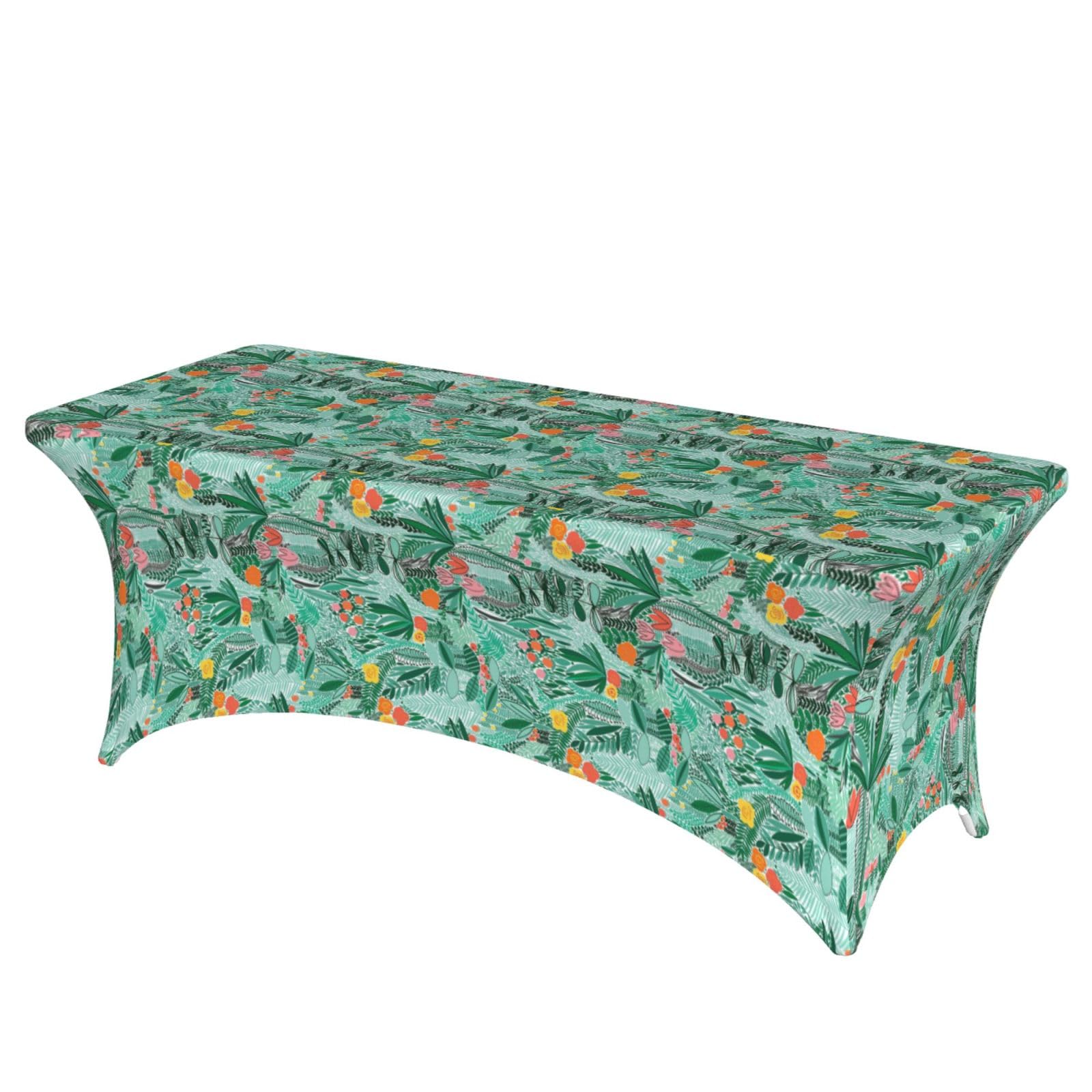 AYYQWE Tropical Flora Print Elastic Rectangular Tablecloth For Banquet Outdoor Picnics Office Table Cover