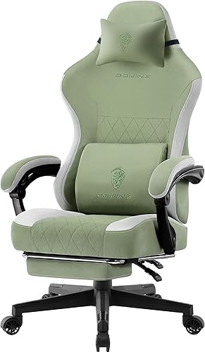 Dowinx Silla para videojuegos, silla de computadora de tela transpirable con cojín de resorte de bolsillo, silla ergonómica de masaje con soporte