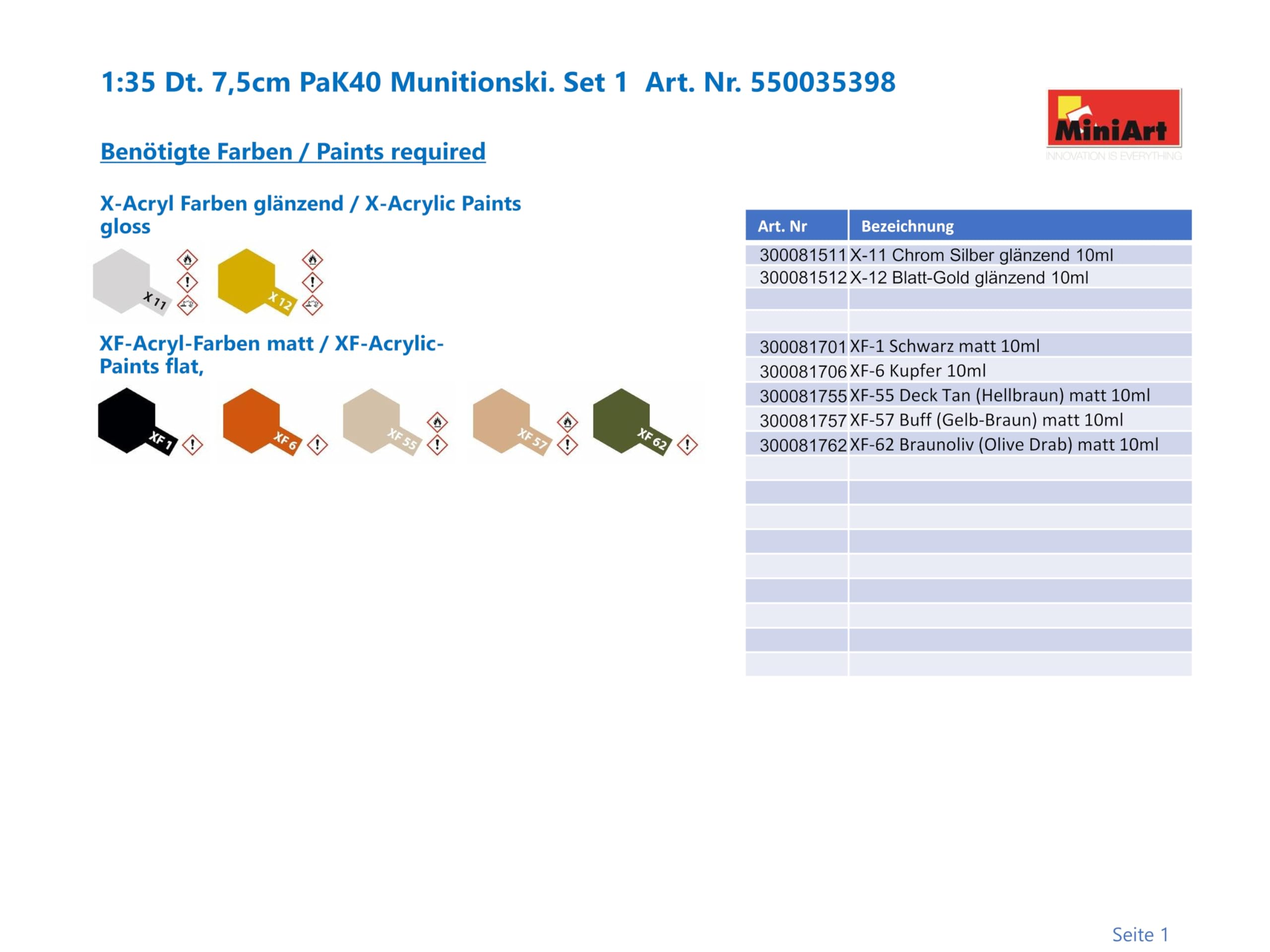 Mini Art 35398 – 1:35 DT. 7,5cm PaK40 Munitionski – Maquette Plastique à Monter Et Peindre – Kit Détaillé Pour Modélisme – Dès 14 Ans