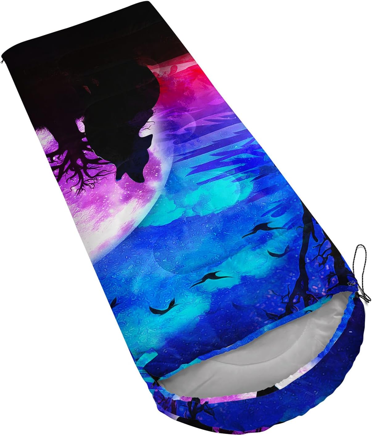 Galaxy Wolf Camping Sleeping Bags Warm & Cool Weather Waterproof Backpacking Blue Purple Starry Sky Sleeping Bag All Seasons Camping, for Adult Kids Boy Girls Camping Gear Equipment, Traveling - Image 3