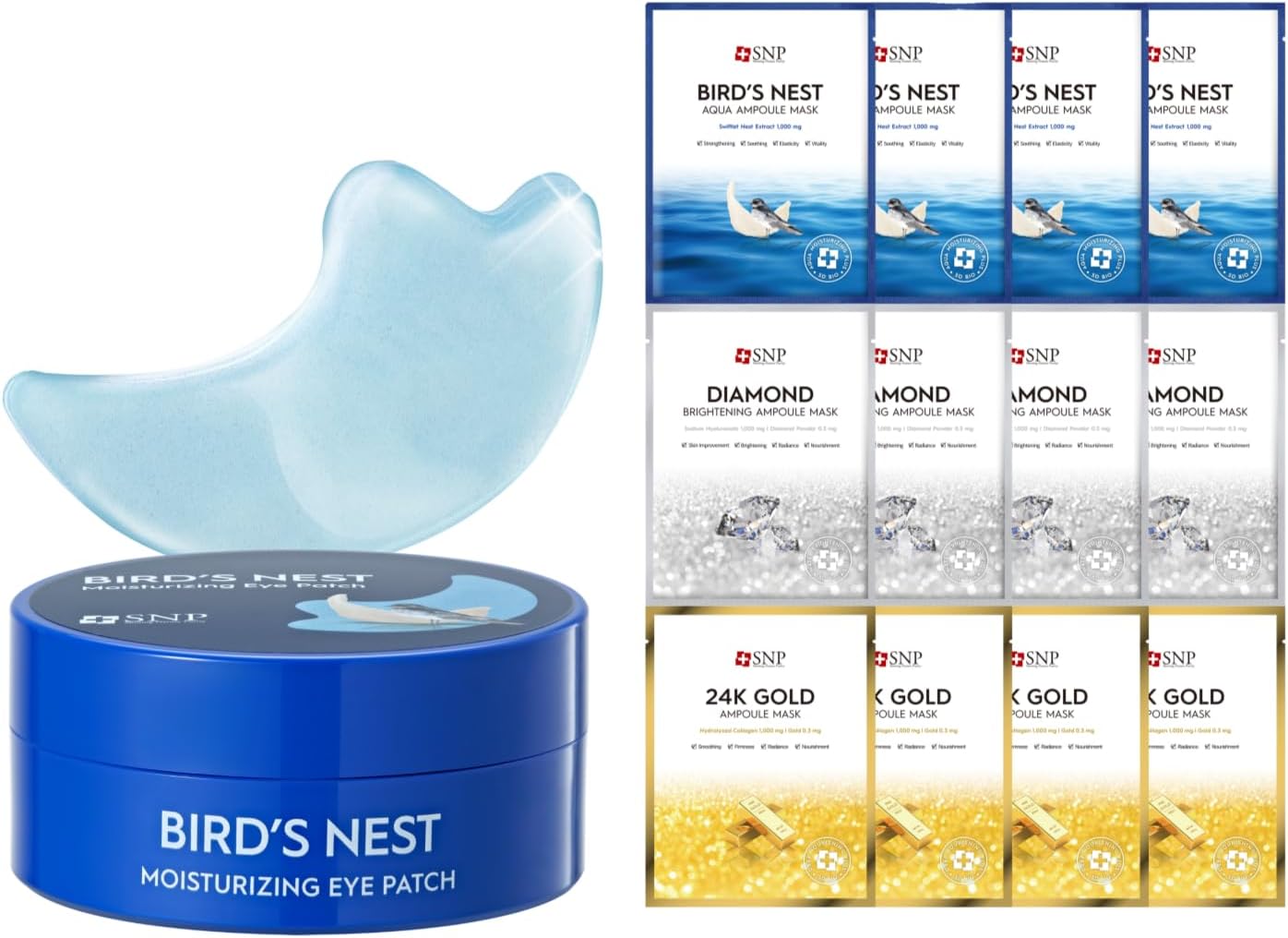 SNP [K Beauty Bird's Nest Aqua Eye Patch & Variety Ampoule Sheet Mask Set