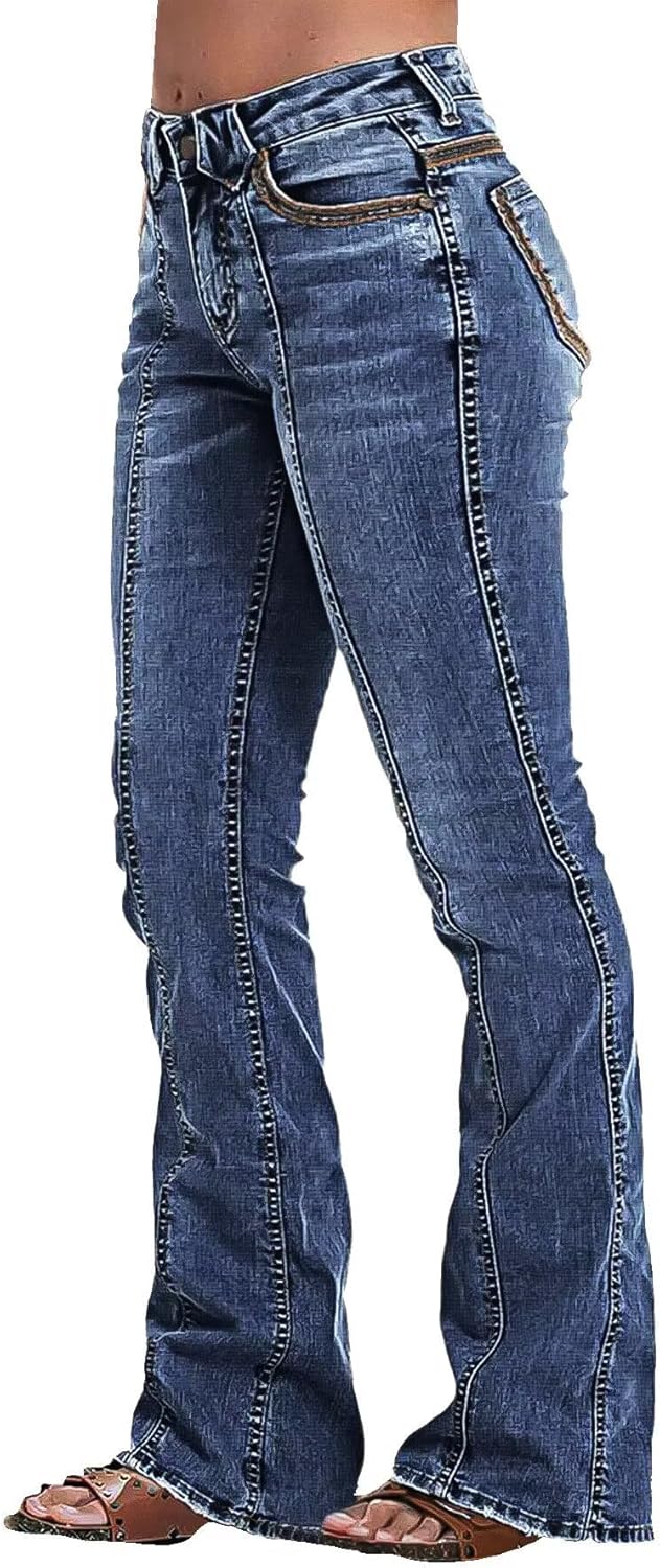 Flamingals Boot Cut Jeans for Women Mid Rise Butt Lifting Stretchy Trendy Bell Bottom Flare Denim Jeans