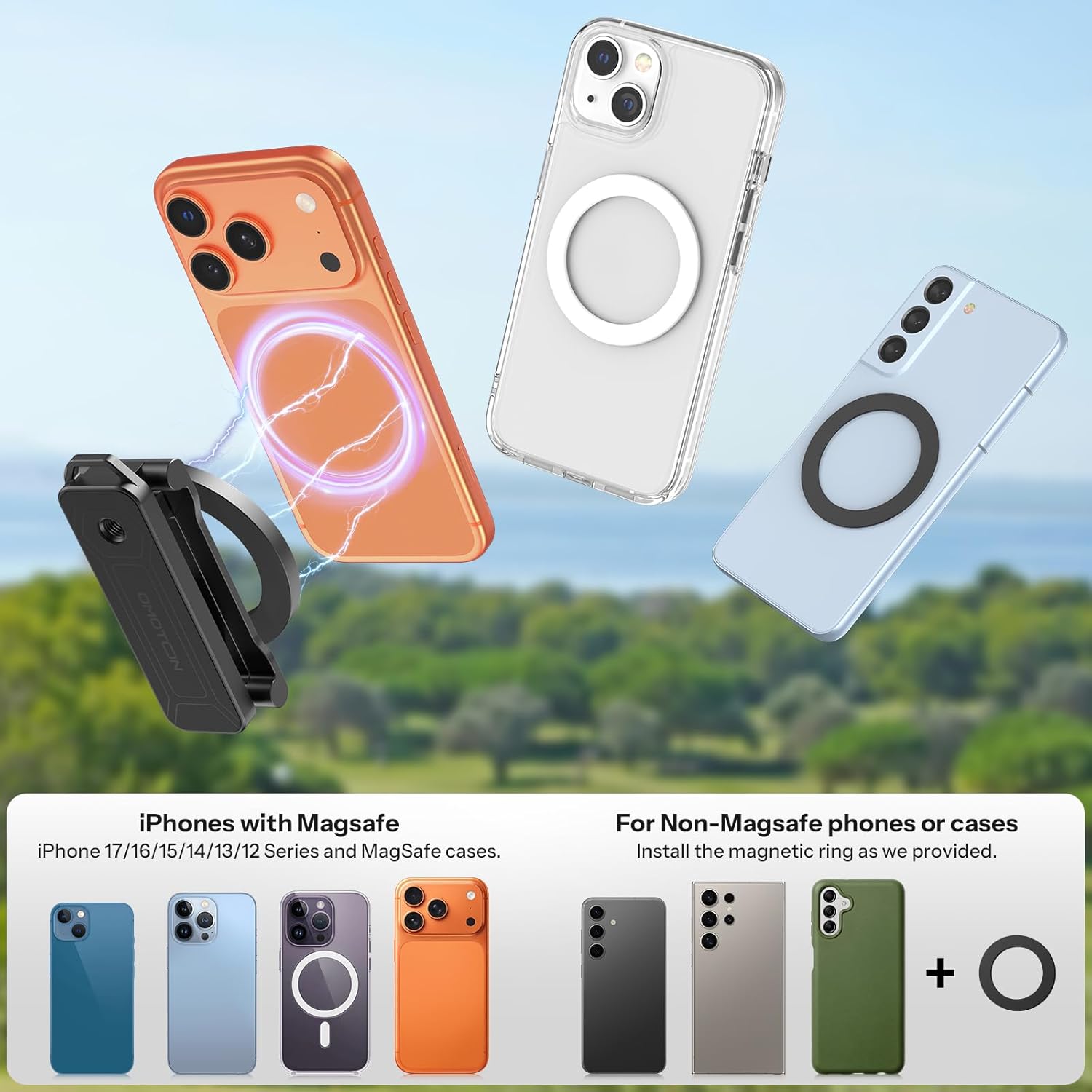 OMOTON CV08 Magnetic Golf Cart Phone Mount with [1/4” Screw + 5.6” Extendable Arm], 360° Rotatable Holder, Strong Magnets for iPhone & Samsung, Fits EZ-GO/Club Car, Includes Pouch & Strap (Black) - Image 7