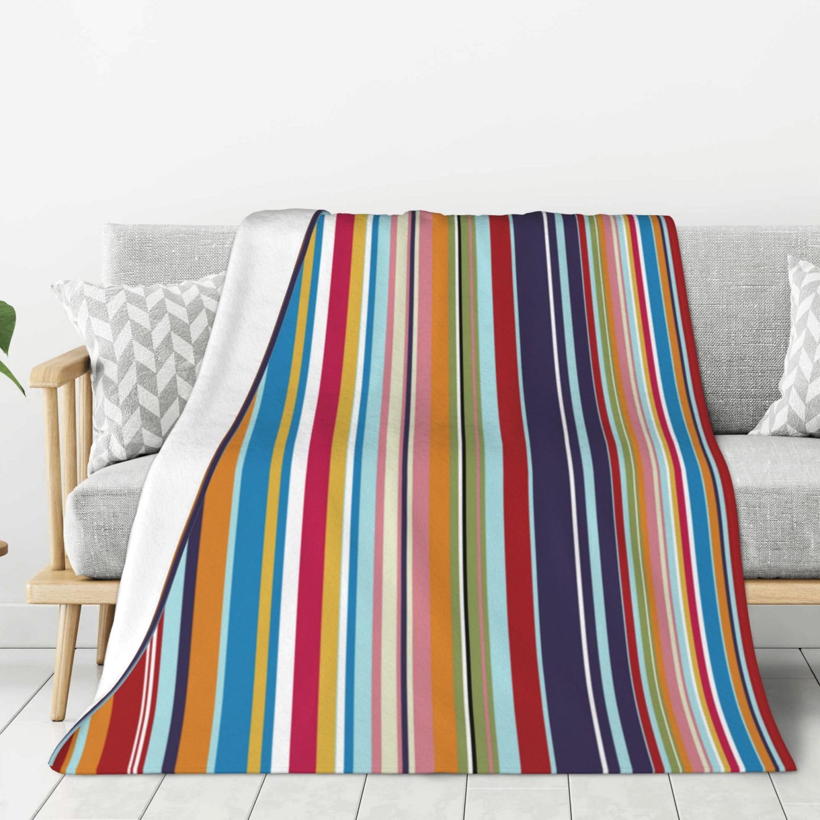 YOFIEN Multi Coloured Stripes Super Soft Throw Flannel Blanket Thick Comfy Cozy Couch 80"x60"