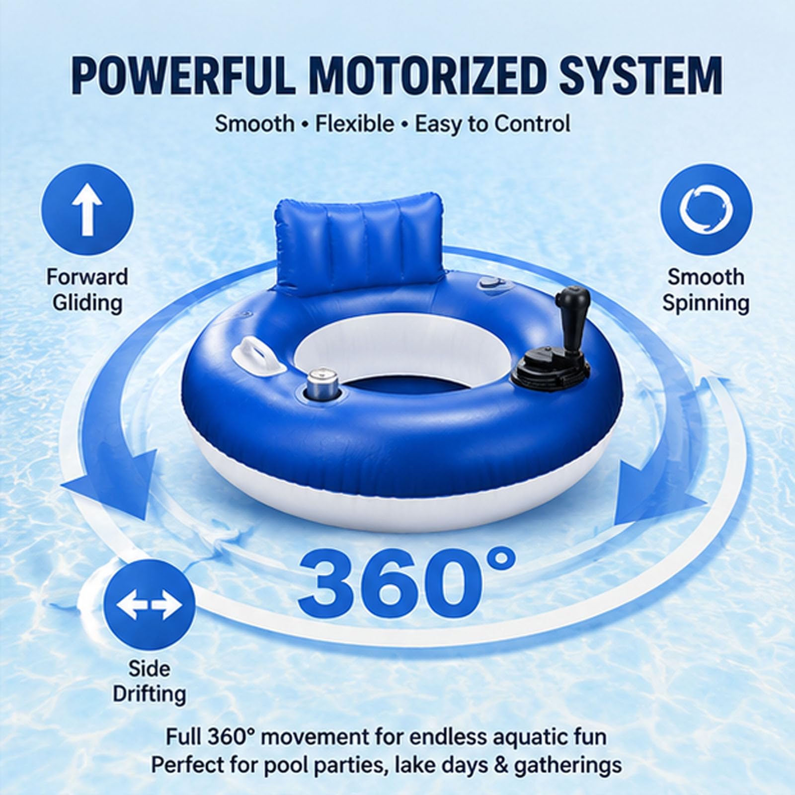 Motorisierter Pool-Schwimmer mit Getränkehalter, wiederaufladbare motorisierte Schwimmer für Erwachsene & Jugendliche, schwere motorisierte Schwimmreifen mit Rückenlehne, für Party, Urlaub, Poolparty