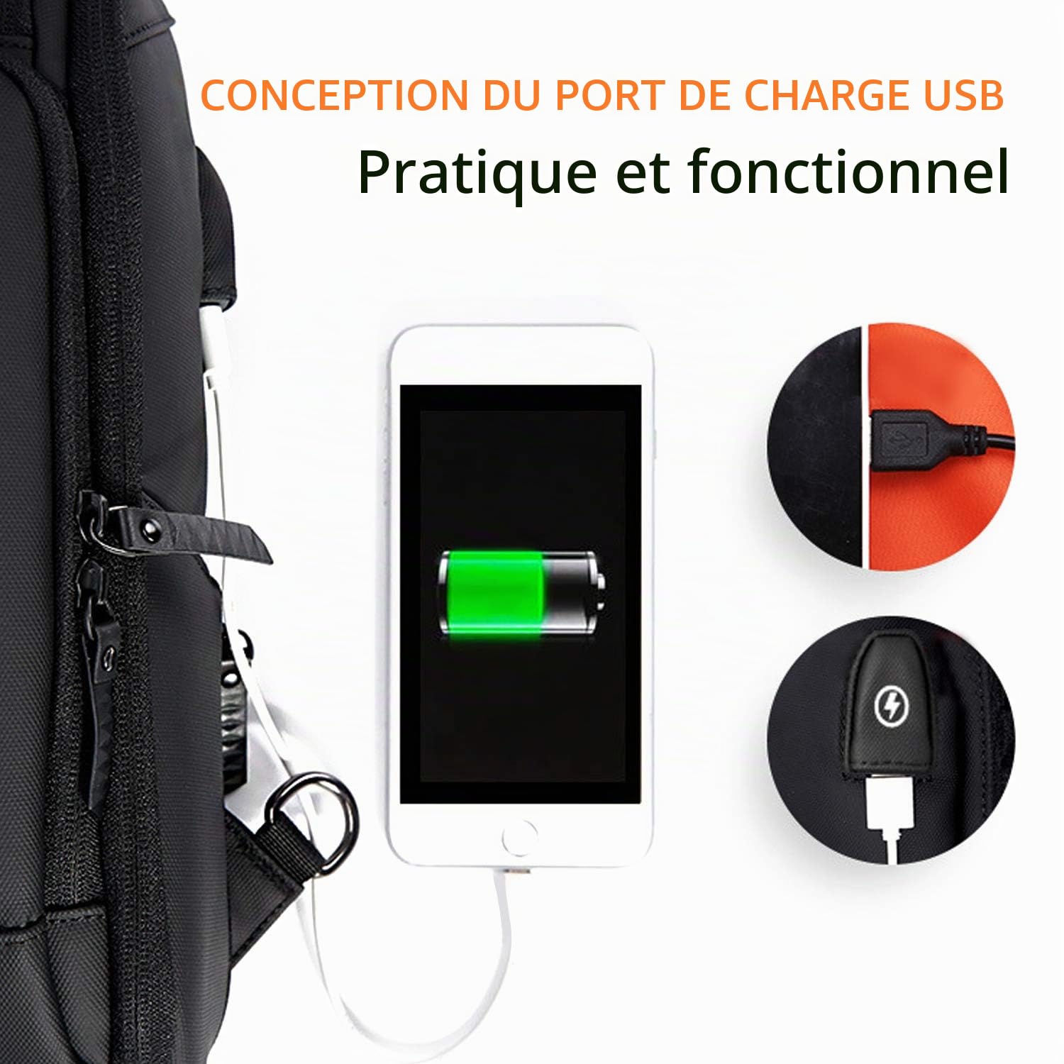 FANDARE Homme Sac de Poitrine Sacoche pour Homme Sac d'Epaule Sacoche 7.9 inch Tablet avec USB Sac Bandoulière Grande Capacité Sling Bag pour Cyclisme,Équitation,Voyage Imperméable Polyester