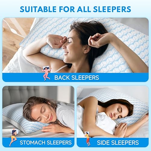 Miniatura 8 de Almohadas de cama tamaño Queen para dormir, juego de 2 almohadas suaves y transpirables alternativas para dormir de lado, espalda y estómago,