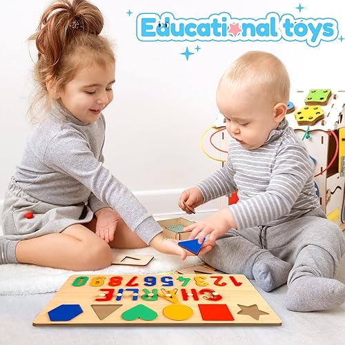 Vista 7 de Gowelly Rompecabezas de madera con nombre personalizado para niños, regalos de primer cumpleaños, relleno de cesta de Pascua para bebés, regalos