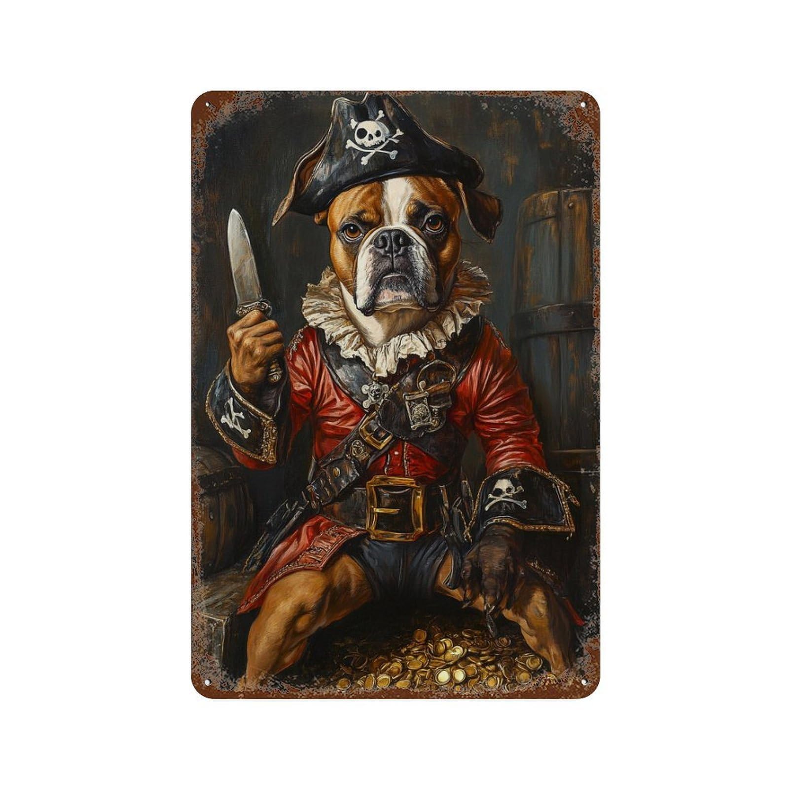 Pirate Dog Treasure Chest-18 11.8"x7.9" Retro Metal Sign, Old School Wall Decor for Office, Studio And Wall Decor