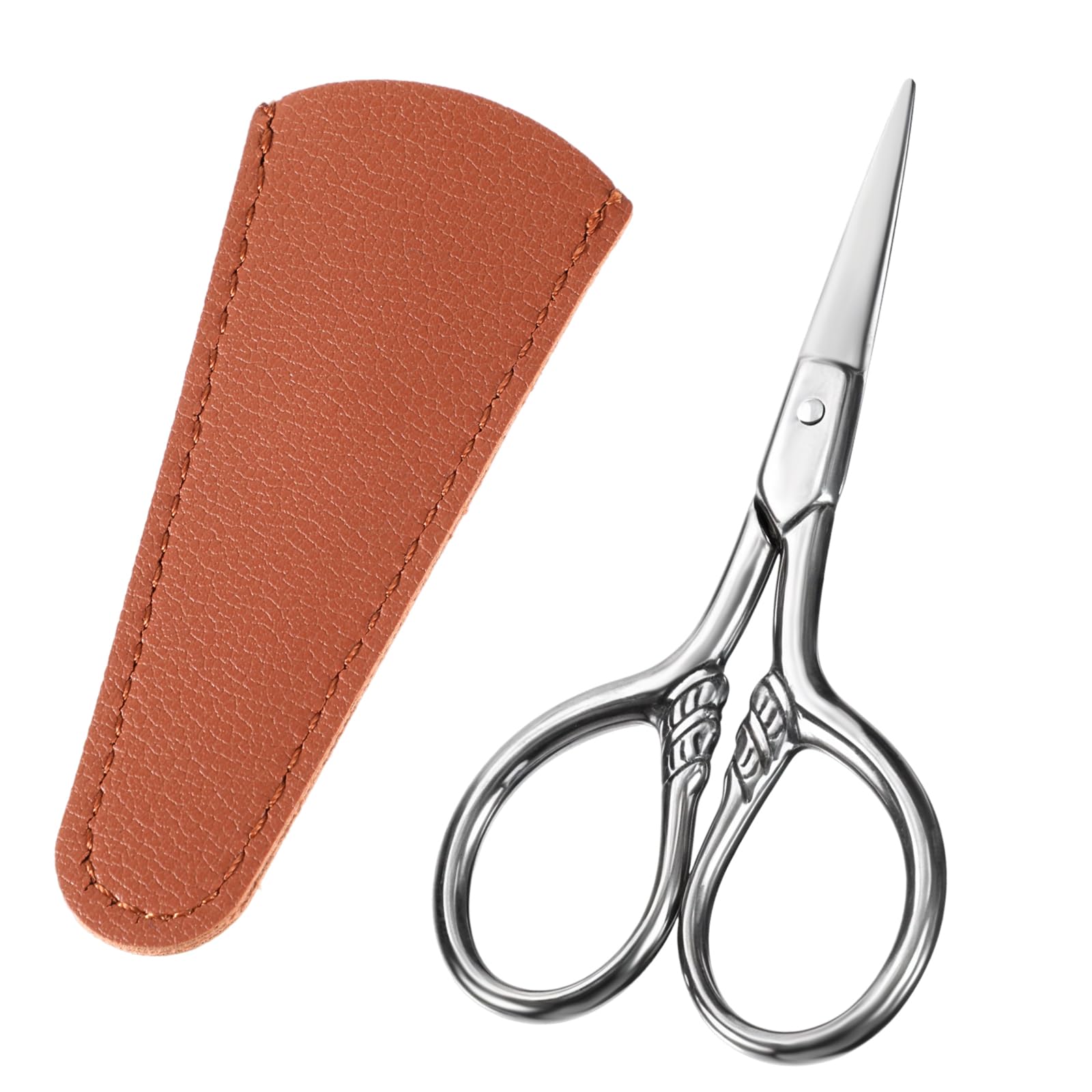 Small Precision Scissors Stainless Steel Facial Grooming Straight Tip Snips Professional Beauty Vintage Eyebrows Clippers Kit with Leather Case for Men Women Cut Nose Hair Moustache-picture-41