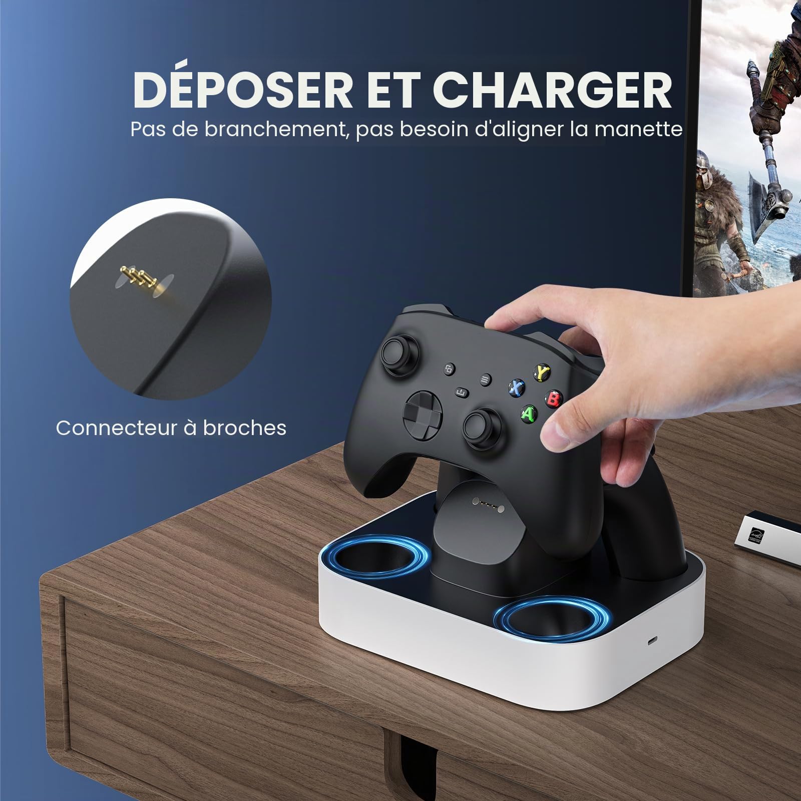 NEWDERY Station de Charge pour Manette Xbox, 2 Batteries Rechargeables 1100mAh pour Manette Xbox One/Series X|S, Station de Charge Rapide avec 4 Couvercles de Batterie Blanc