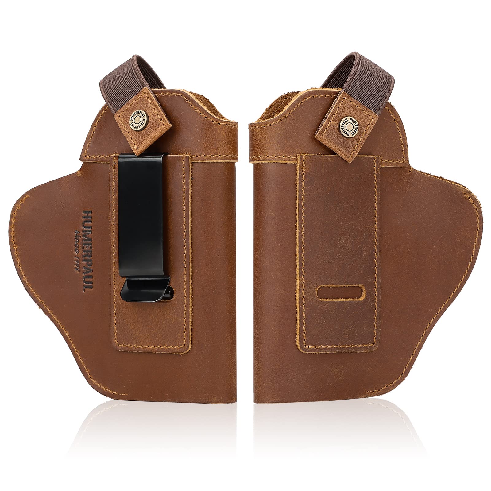 HUMERPAUL Genuine Leather Gun Holster for Men/Women, Universal IWB Holsters for Concealed Carry, Pistols Holster Right/Left Handed, Fits Glock 17,19,23,26,27,42, M&P Shield, Similar Handgun (Brown)