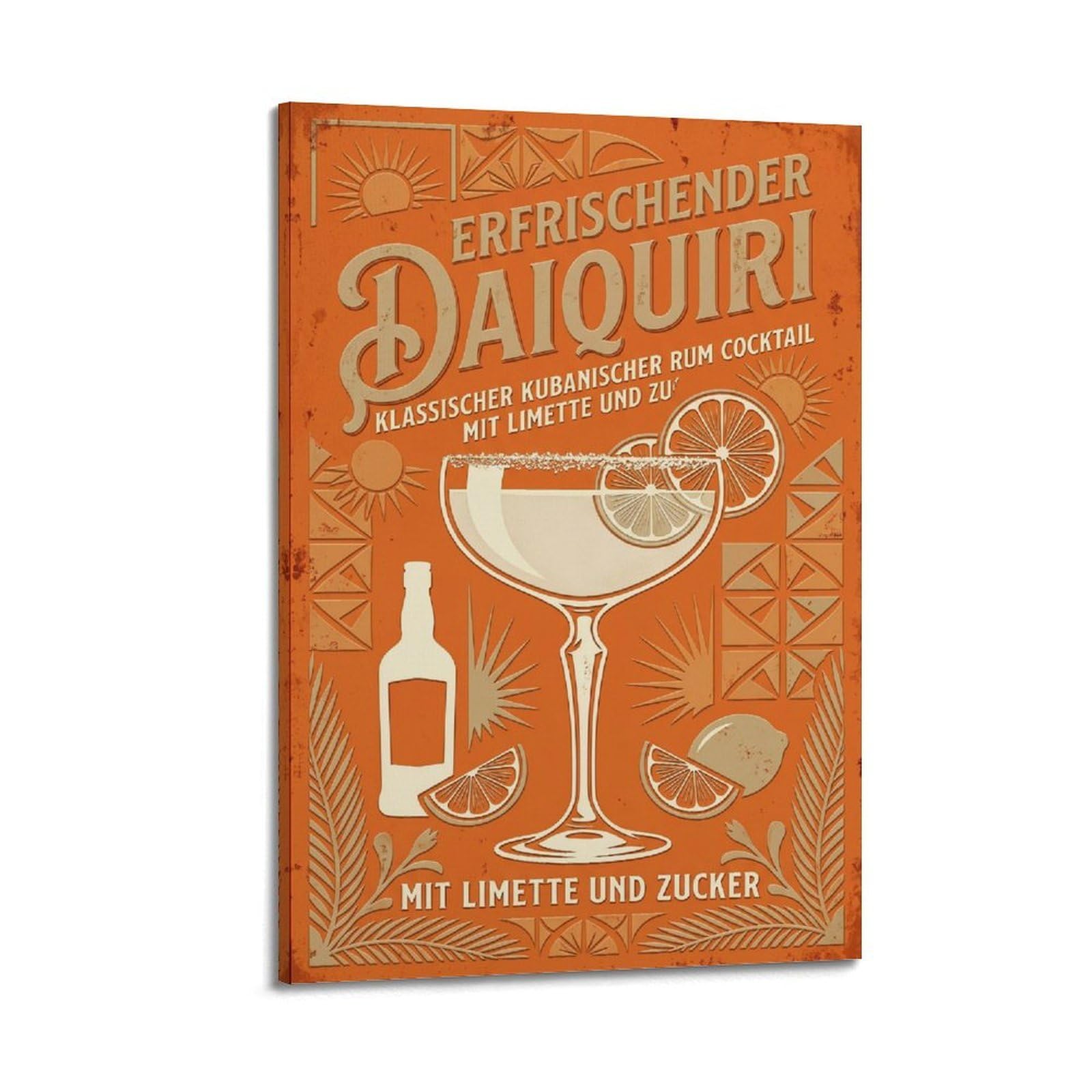Xkuga Boys Frame-Style Daiquiri Lime Rum Cocktail Poster Mixology Vintage Bar Guide Modern Decorative Canvas Prints - Ideal Wall Art For Family, Man Cave, Game Room, & Girls Bedroom 20X30inch(50X75cm)
