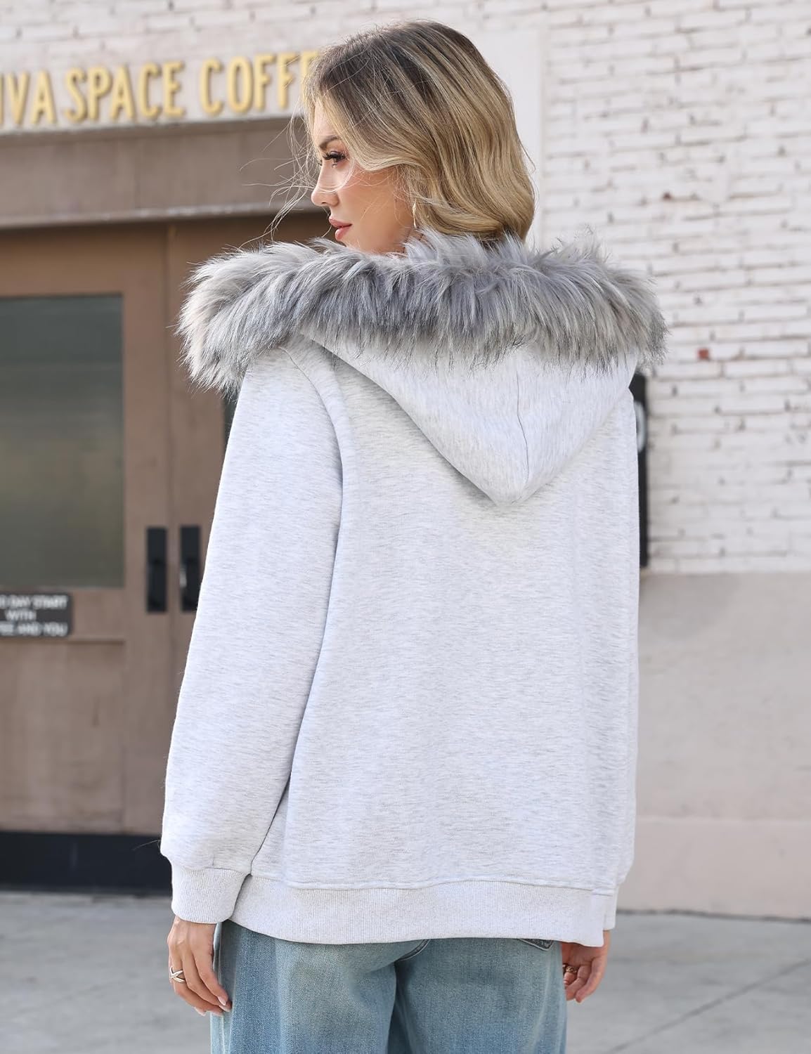 Wyeysyt Women's Y2k Hoodie Jacket Faux Fur Zip Up 2000s Clothing Emo Grunge Coat 90S Hood Vintage Teen Sweatshirts - Image 3