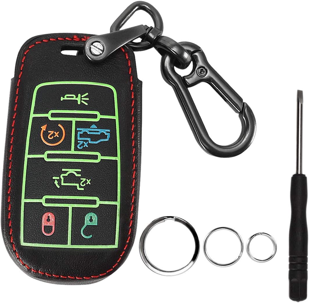 Auovo Leather Key Fob Case Cover Holder for Ram 1500 2022 2021 2020 2019 6 Buttons Key Fob Remote Protector Accessories(1pcs 6 Buttons)