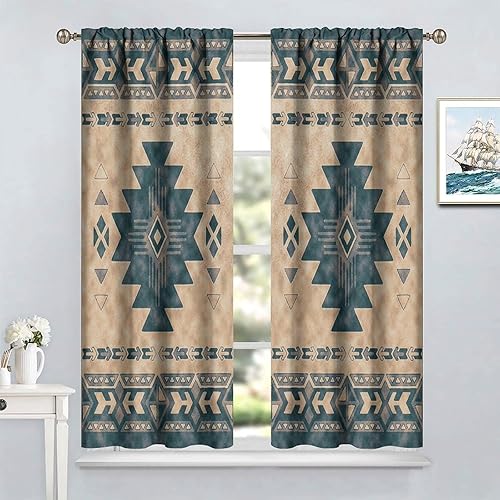 Miniatura 8 de Cortinas étnicas bohemias, estampado geométrico retro del suroeste, tribal azteca, navajo, bolsillo para barra, cortinas opacas para ventana, para