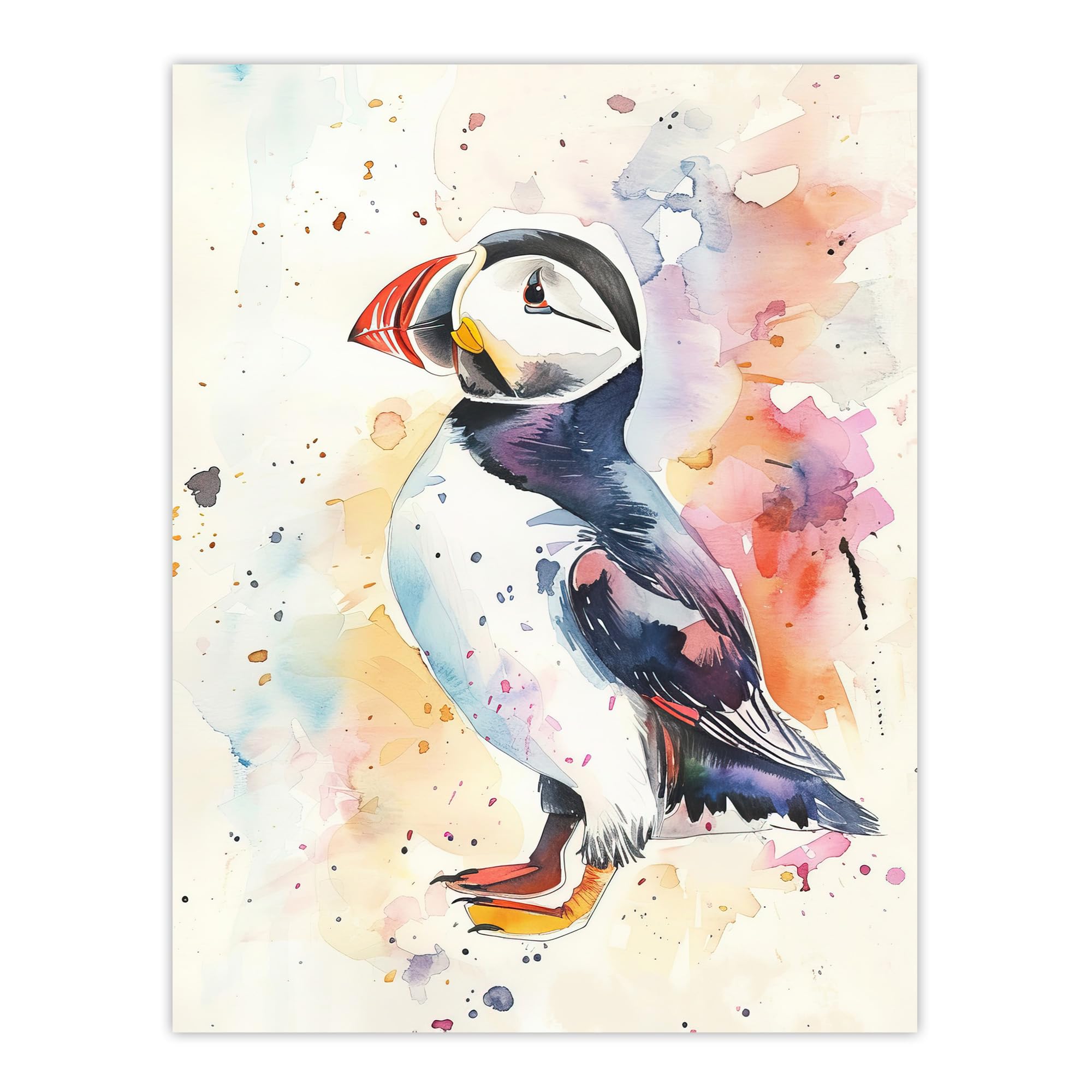 Artery8 Cute Puffin Bird Colourful Watercolour Portrait Living Room Extra Large XL Wall Art Poster Print