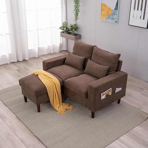 Miniatura 44 de Panana Sofá de 2 plazas para sala de estar, sofá moderno de tela de lino, sofá de 2 asientos para apartamento y espacio pequeño Marrón,Gris