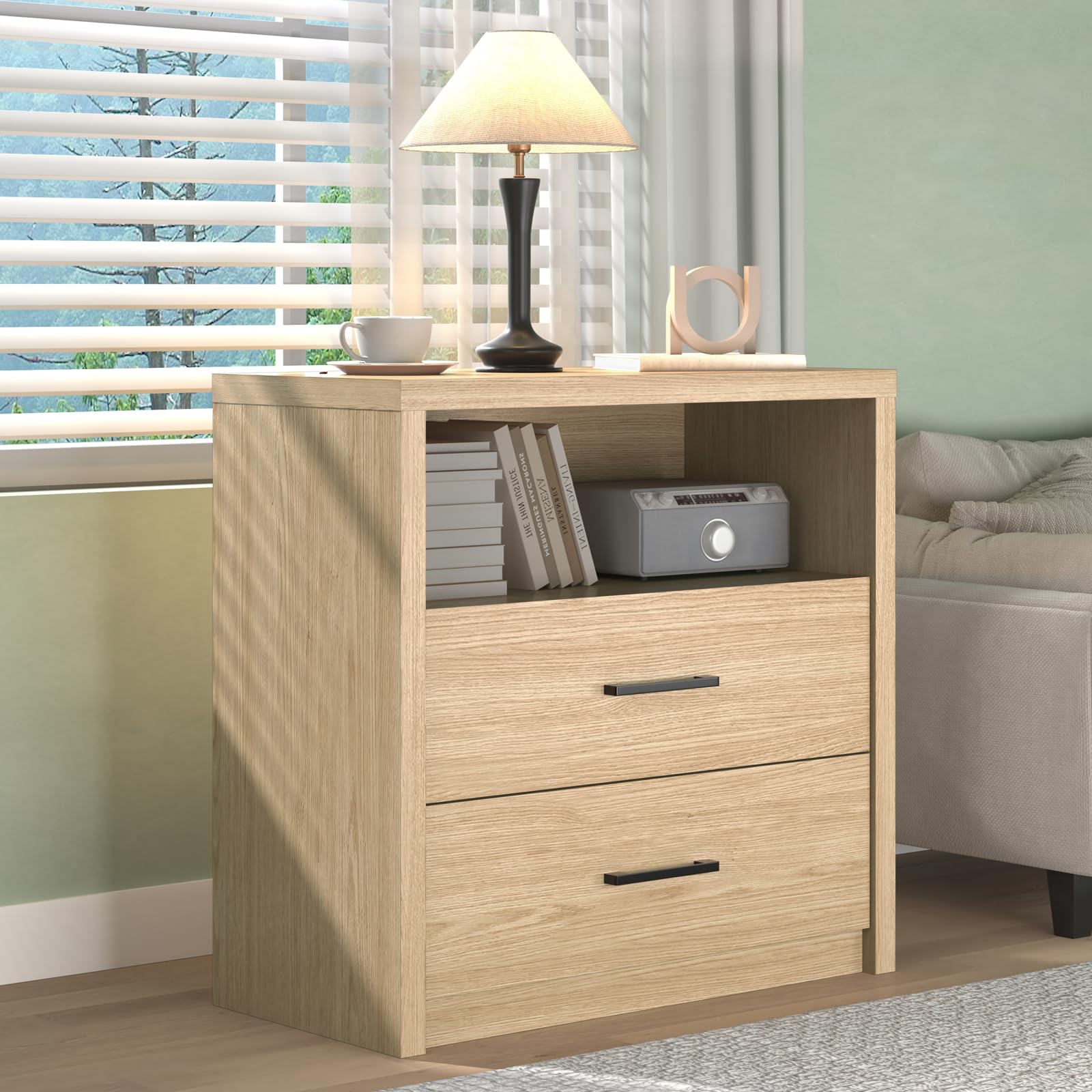 Amazon.com: Zhiseek 2 Drawer Oak Dresser, Modern Storage Chest of