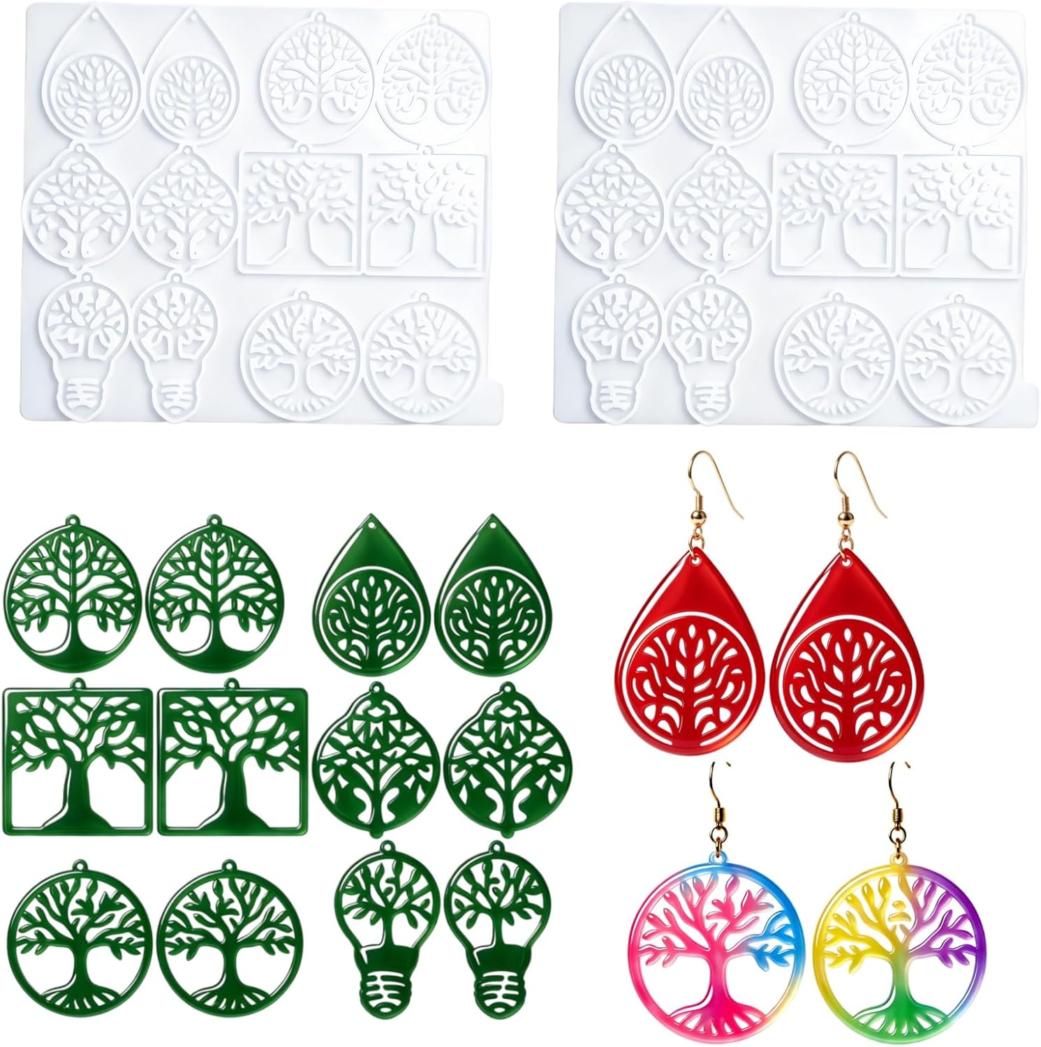 2 Pack Tree of Life Resin Earring Mold Set for DIY Earrings Necklaces Pendants Handmade Jewelry Making Making