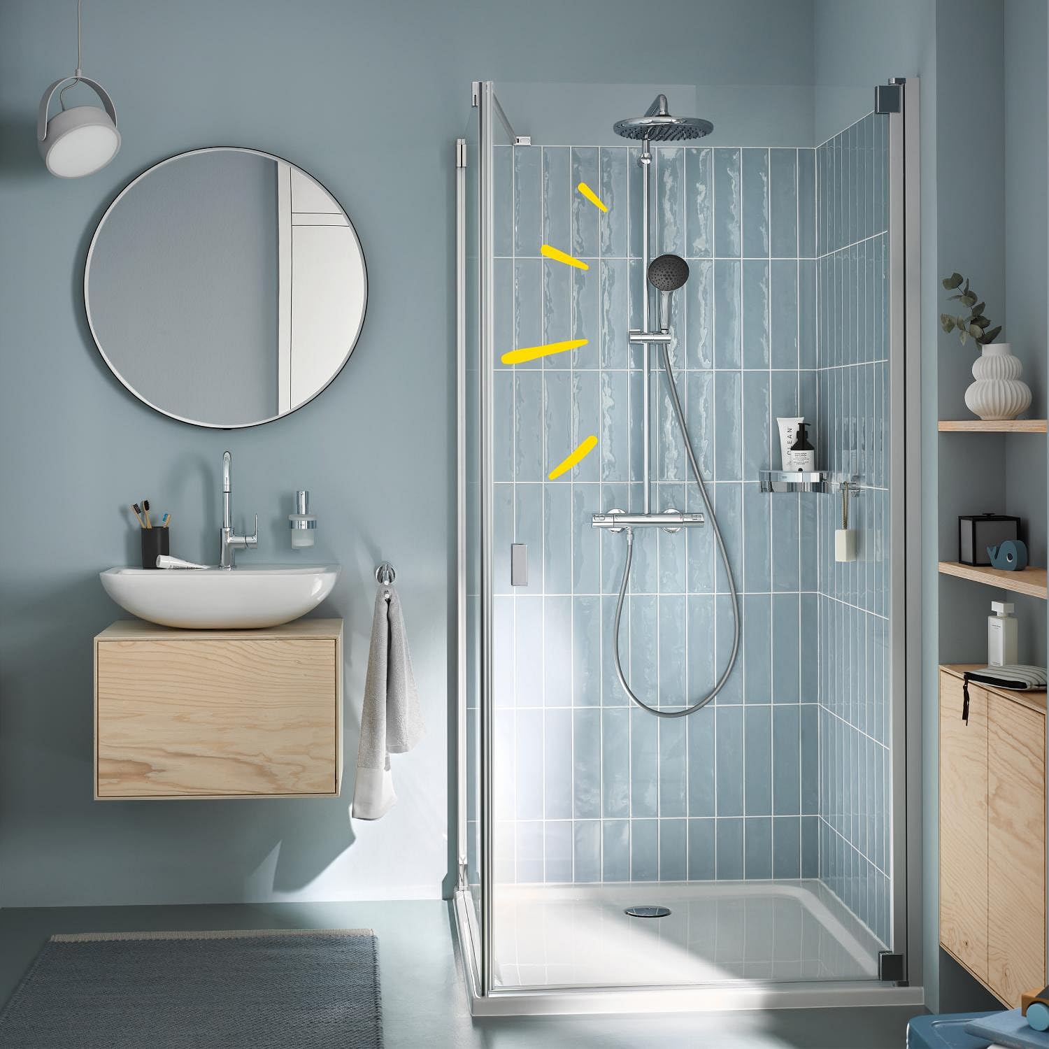 GROHE Vitalio Start 250 Colonna Doccia con Termostatico (soffione tondo 25 cm, doccetta 2 getti, termostatico, risparmio idrico), Cromo, 26677001