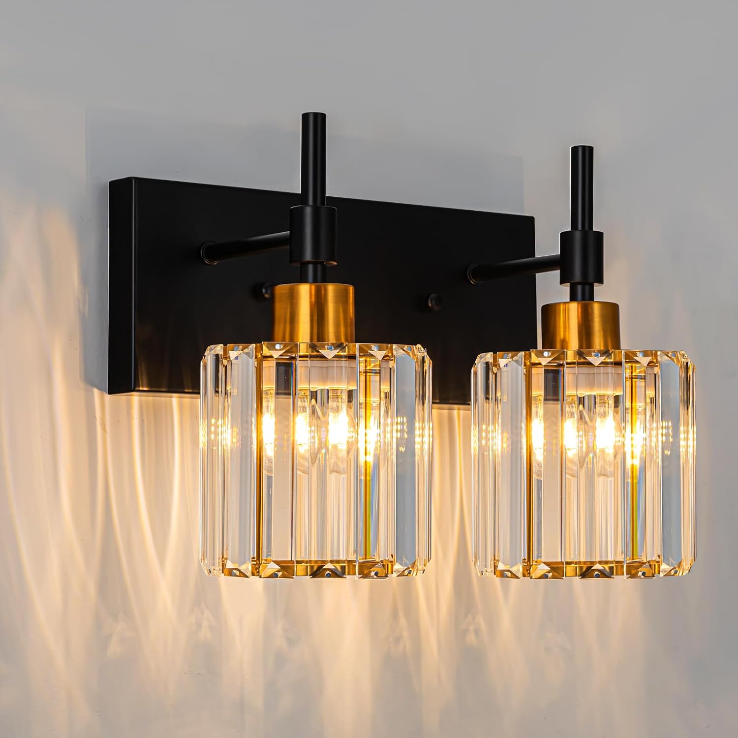 Black and Gold Bathroom Light Fixtures 2 Light Modern Crystal Vanity Light Fixtures,Vintage Black and Brass Bathroom Lights Over Mirror
