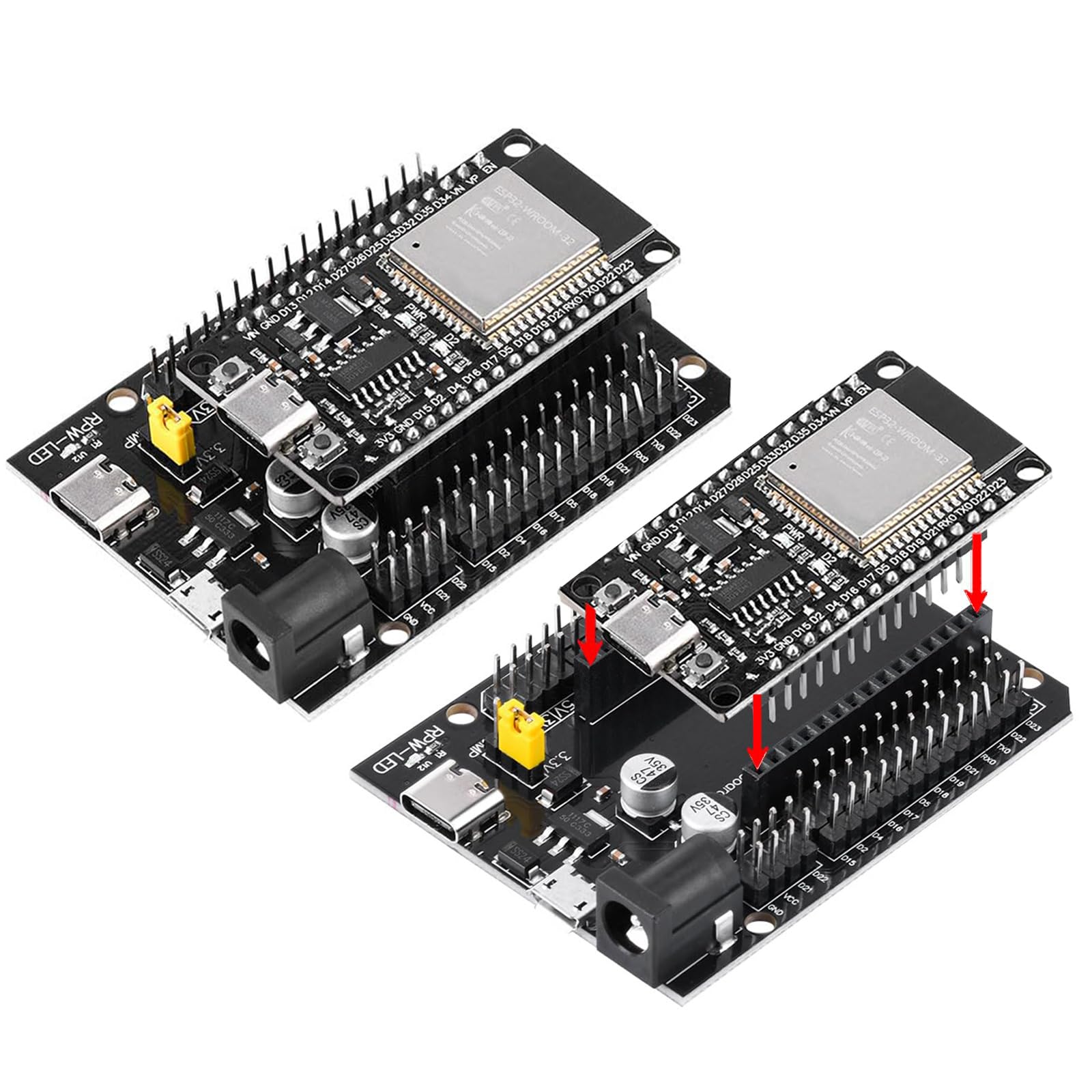 2 Sätze für ESP32S und Terminal Adapter, NodeMcu für ESP32 Entwicklungsboard WLAN WiFi Bluetooth CH340 Chip