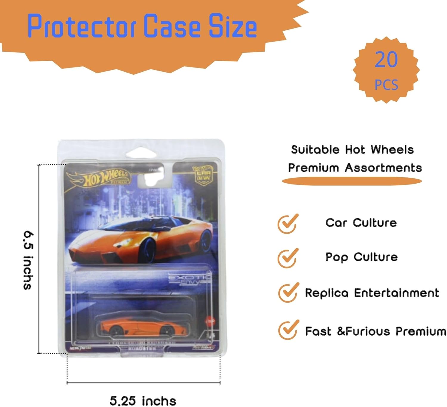 20Pack Protector Cases Compatible for Hot-Wheels Premium Model Display Storage Case, Clear Plastic Protector Showcase Organizer Inside 6.5 x 5.25 Inch