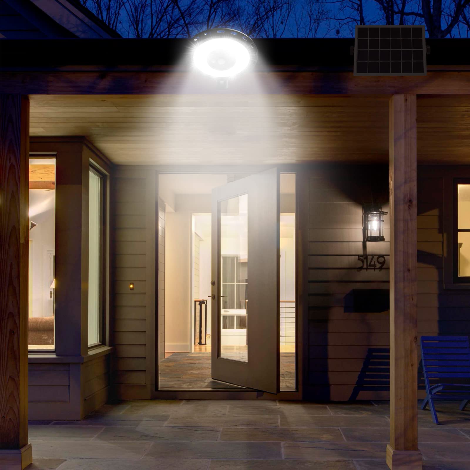 Luz Solar para Interiores Exteriores Lámpara Colgante Solar con Mando 1200LM 108 LED Solares con Sensor de Movimiento Jardín Casa Garaje Granero Balcón