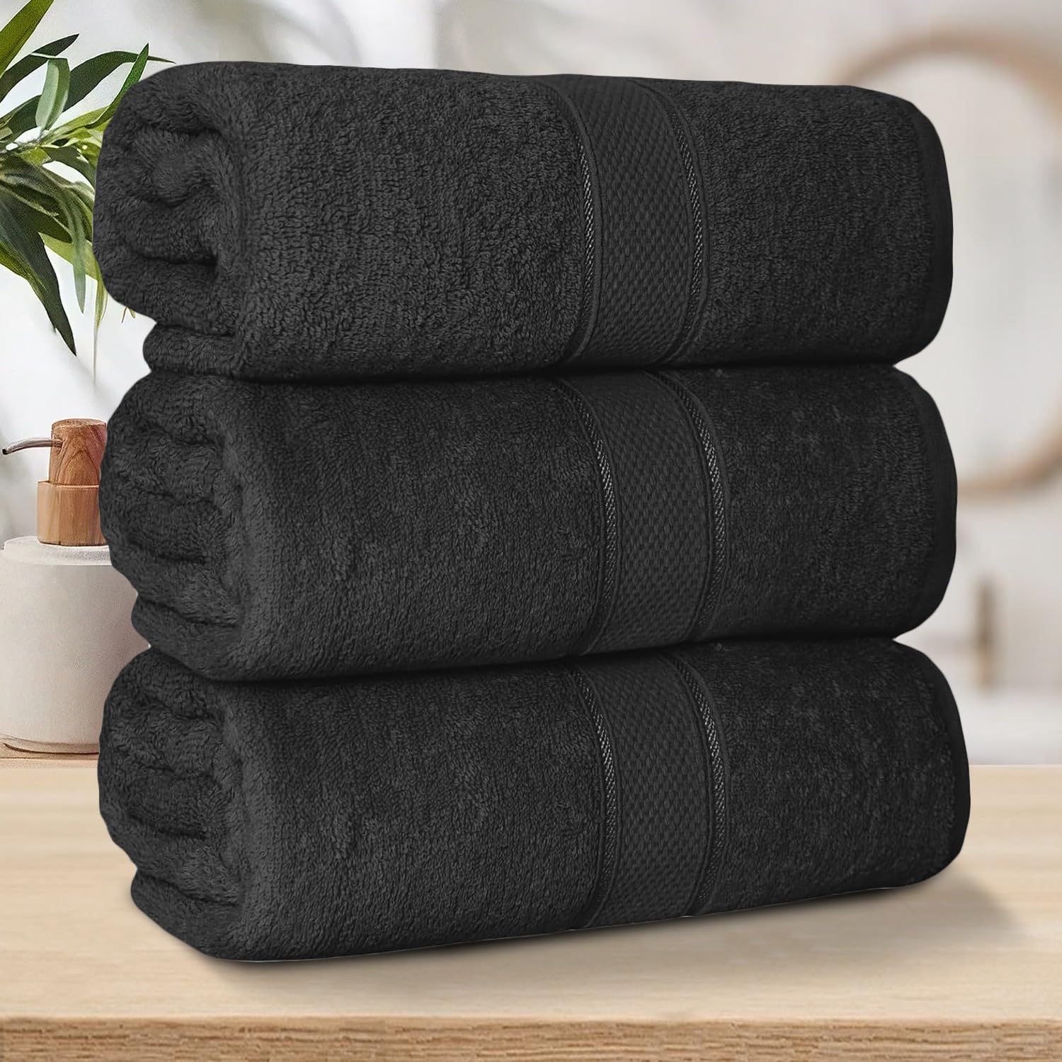 ZZZMRH 3 Pack Premium Jumbo Bath Sheets (90 x 180 cm) - 100% Egyptian Cotton Soft Absorbent Quick Dry Extra Large Bath Sheet โ Super Soft Hotel Quality Towels, Black