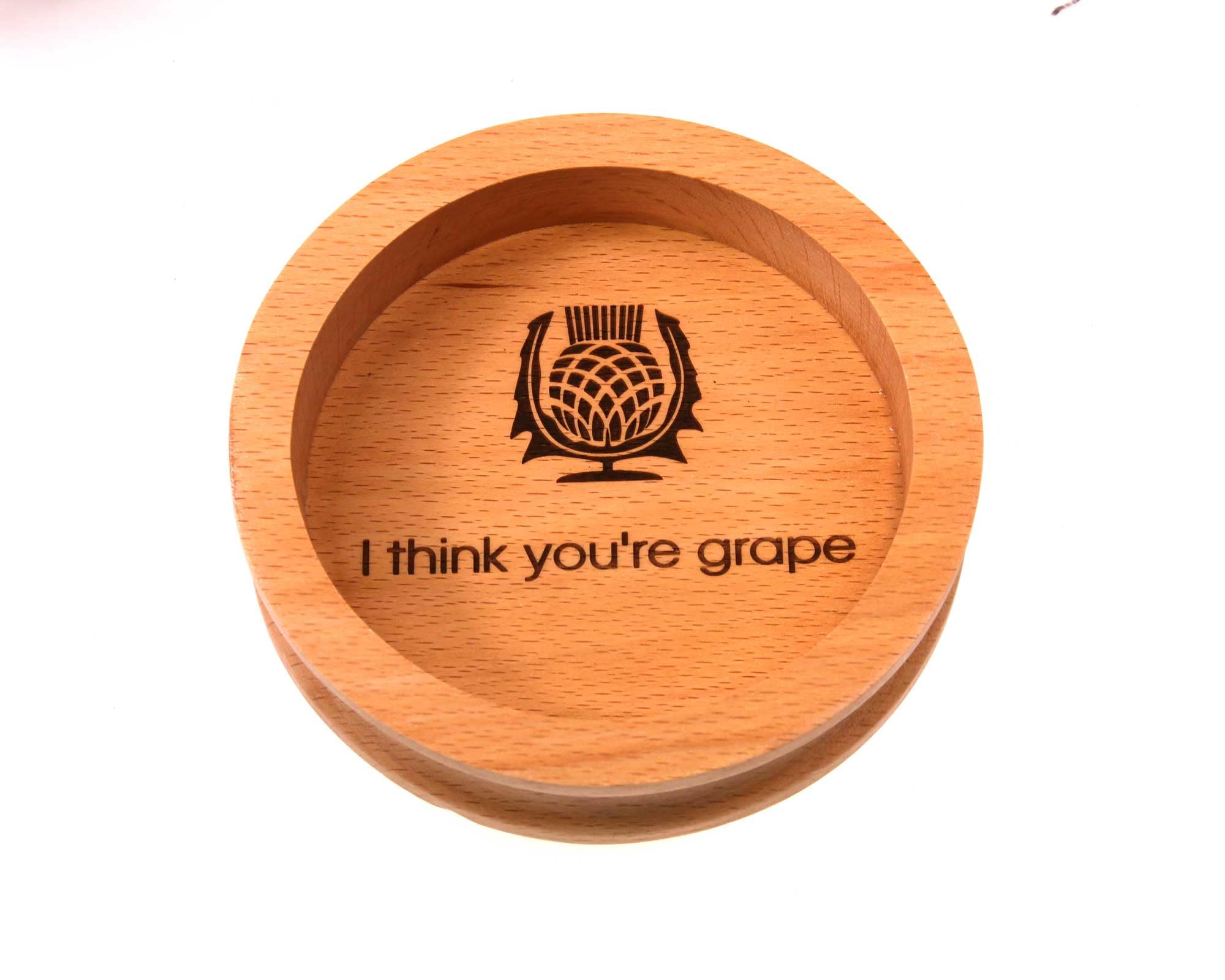 Personalised Wine Bottle Coaster, Engraved Beech Wood