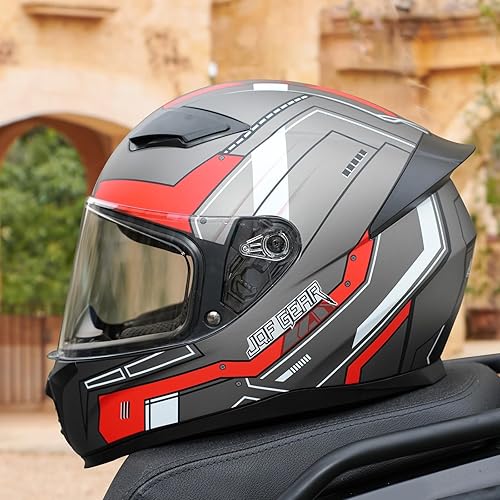 Miniatura 4 de Casco integral para motocicleta de cara completa en color negro para moto de calle y carreras para adultos WS-607 aprobado por DOT (Mecha Roja, L)