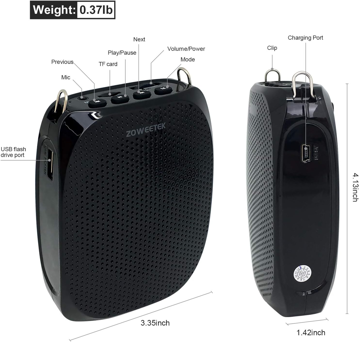 ZOWEETEK ZW-Z258 Portable Rechargeable Mini Voice Amplifier for Teachers with Wired Microphone Headset and Waistband,Supports MP3 Format Audio for Speech, Class, Training,Tour Guide,Power Amplifiers - Image 9