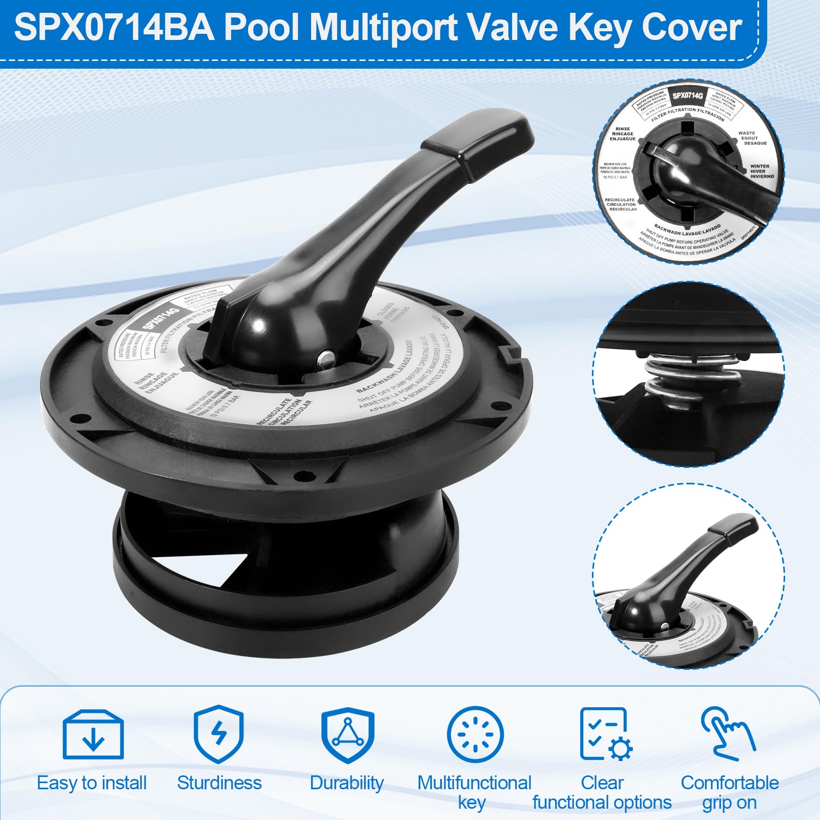 Manija Válvula Filtro Piscina Hayward - Repuesto Plástico Negro, Compatible Multipuerto SP0710, SP0712, Etc.