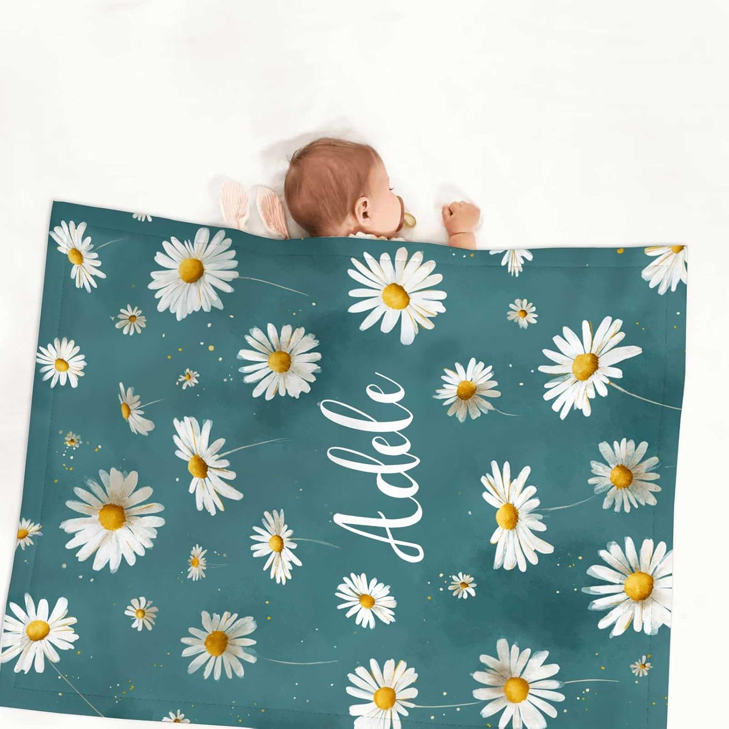 Personalized Crib Bedding Set for Baby Girls, Custom Baby Girl Crib Bedding Set with Name, Floral Daisy 2 Piece Nursery Bedding, Name Crib Comforter, Crib Fitted Sheets for Babies
